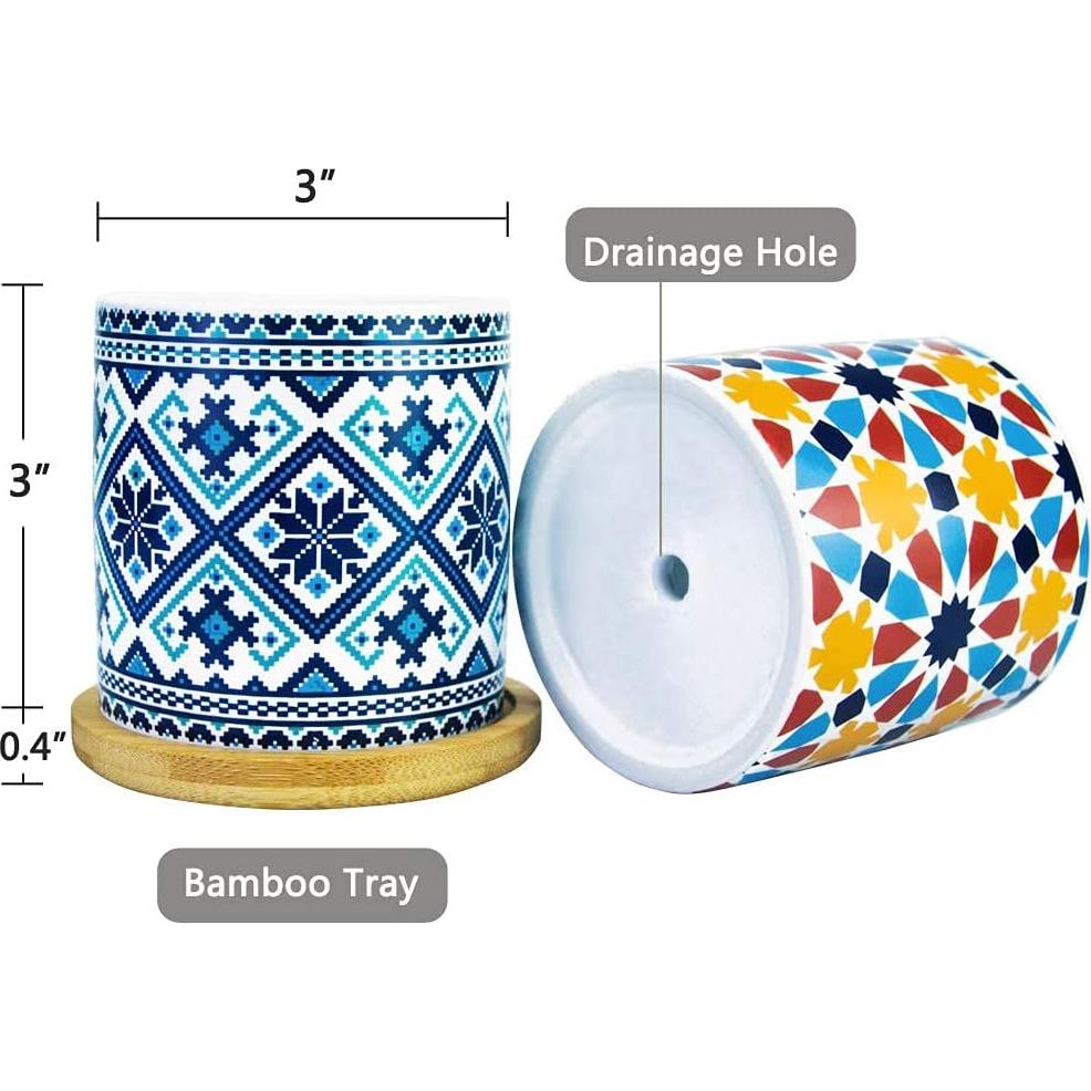 Paquete de 6 macetas de cerámica Mandala Ascrafter con bandejas