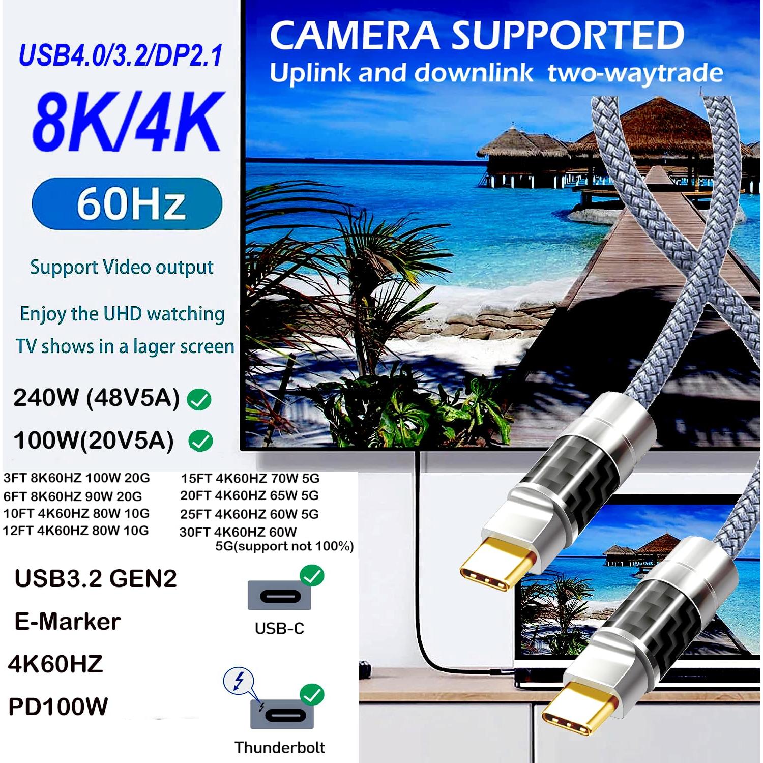 Cable USB Tipo C 1.83M Yotetion 4K 240W Carga Rápida