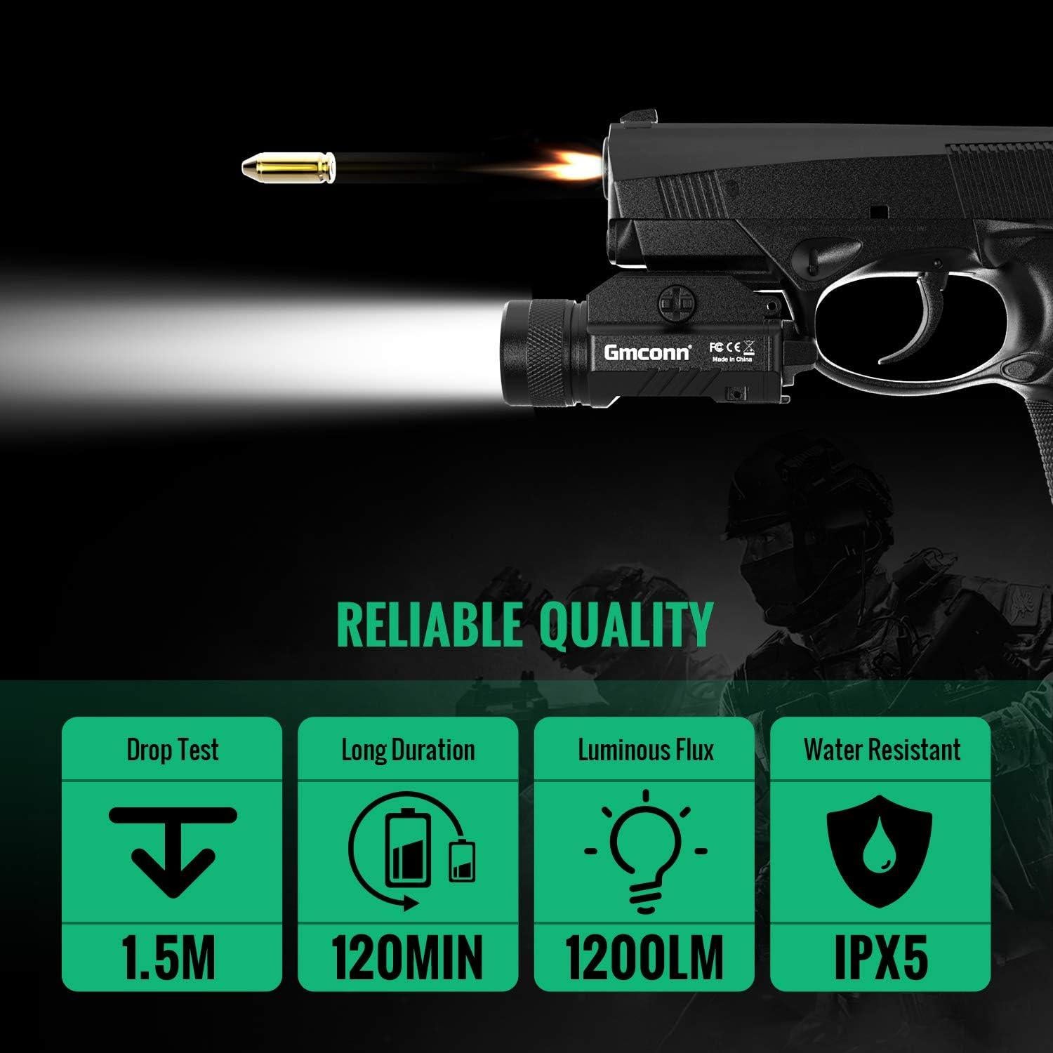 Luz Compacta LED Táctica Gmconn 1200 Lúmenes con Riel