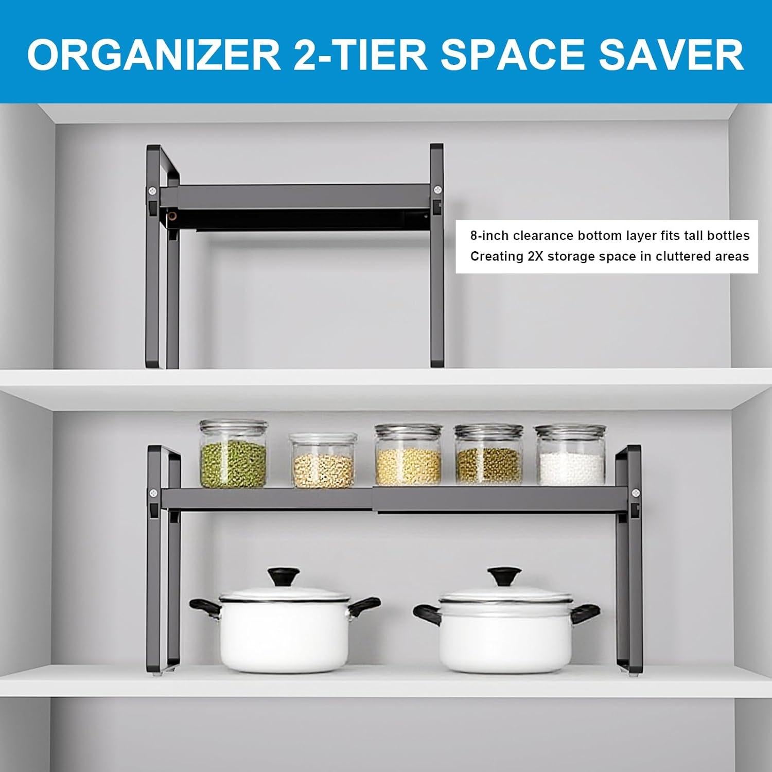 Organizador de Estante Expandible GZQIUYI 35-63 cm Negro