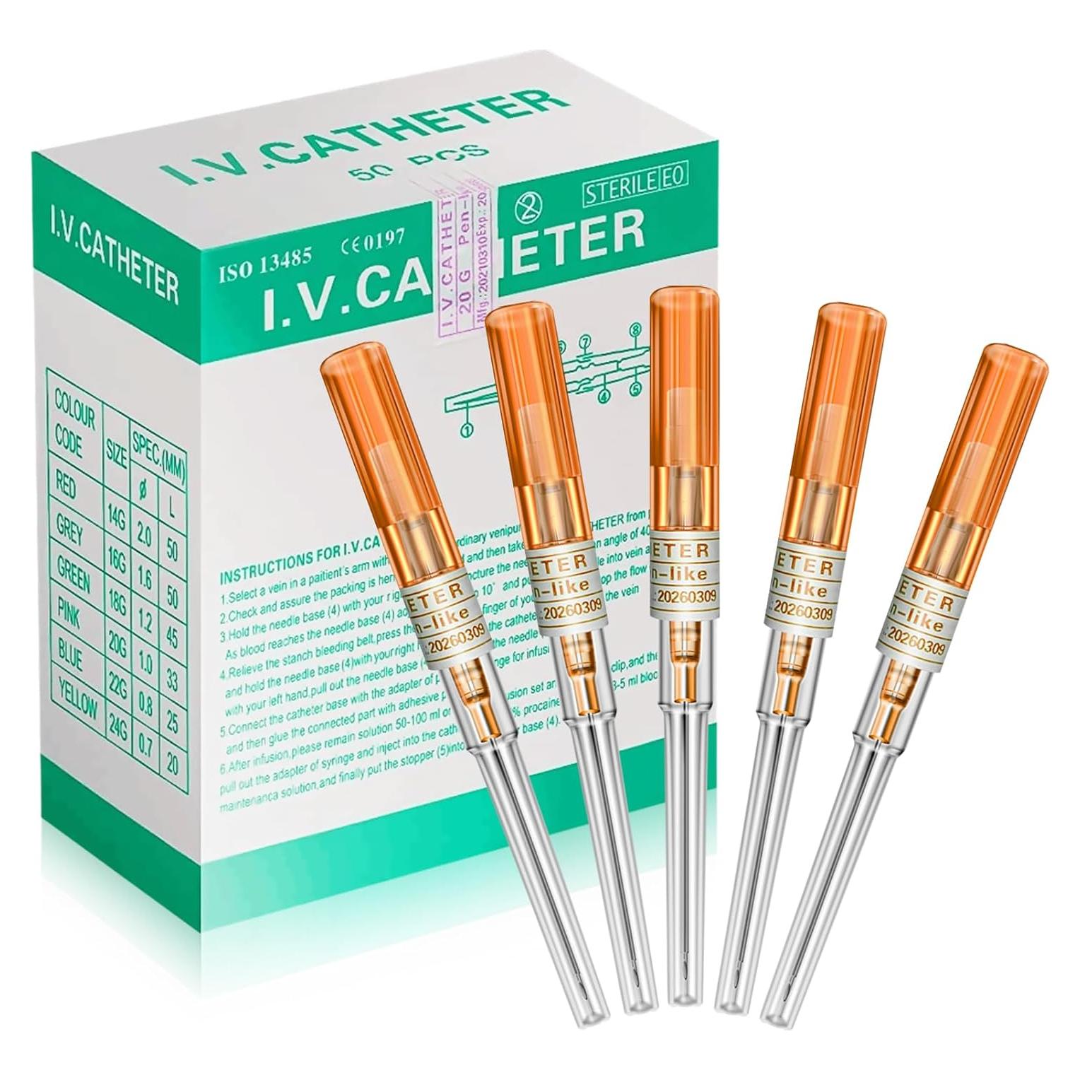 Agujas de Catéter 14G Jconly - 50PCS Esterilizadas Desechables