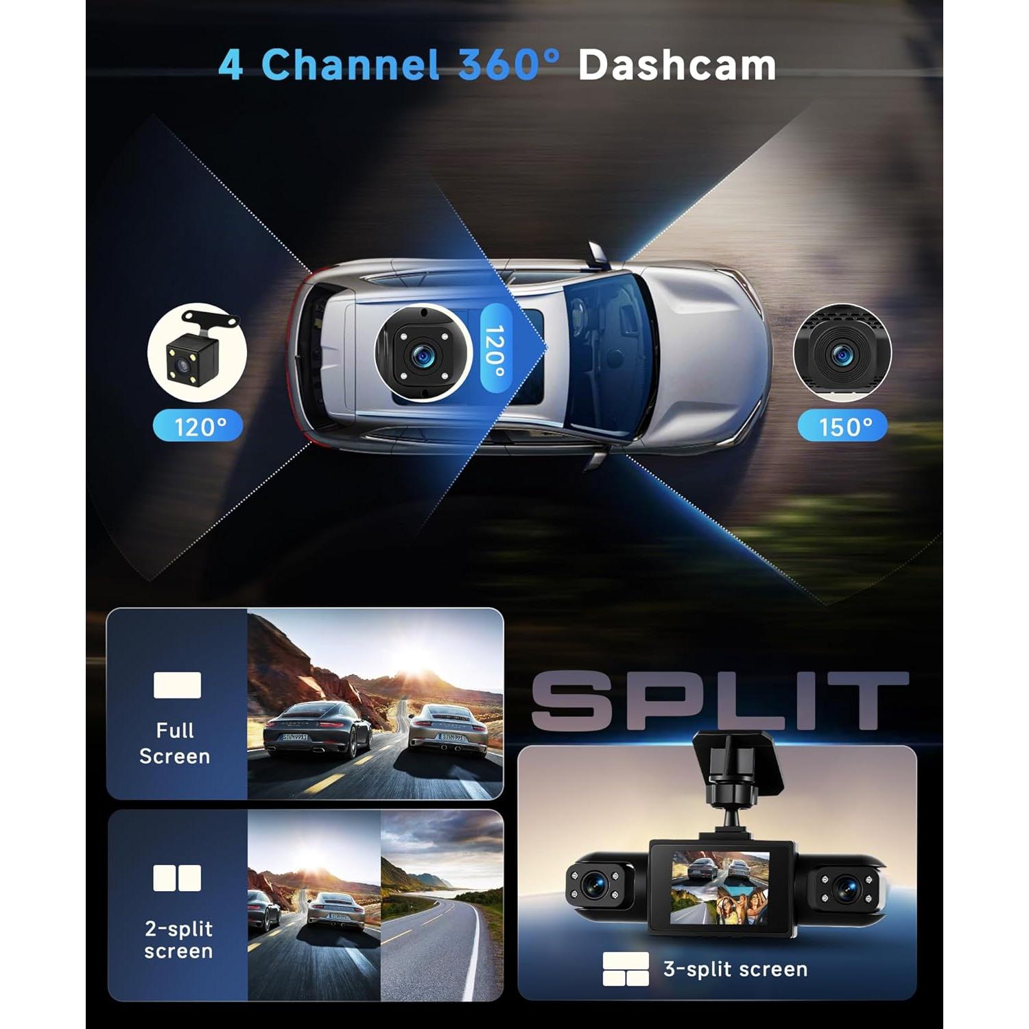 Cámara Dash 4 Canales Orderich 360° Visión Nocturna 1080p