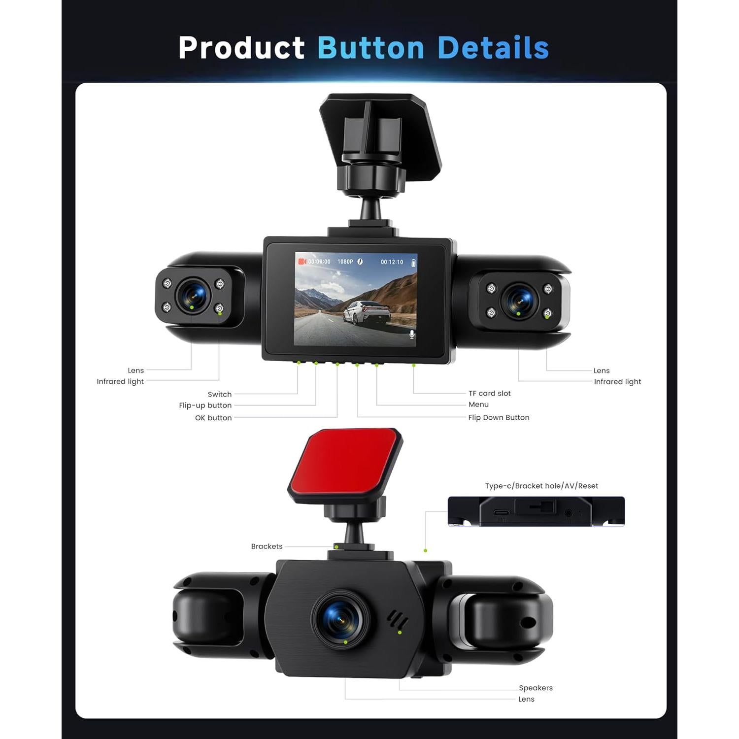 Cámara Dash 4 Canales Orderich 360° Visión Nocturna 1080p