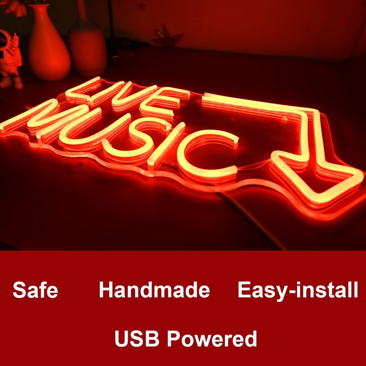 Cartel de Neón LED Moweek Música en Vivo 43x28 cm Decoración