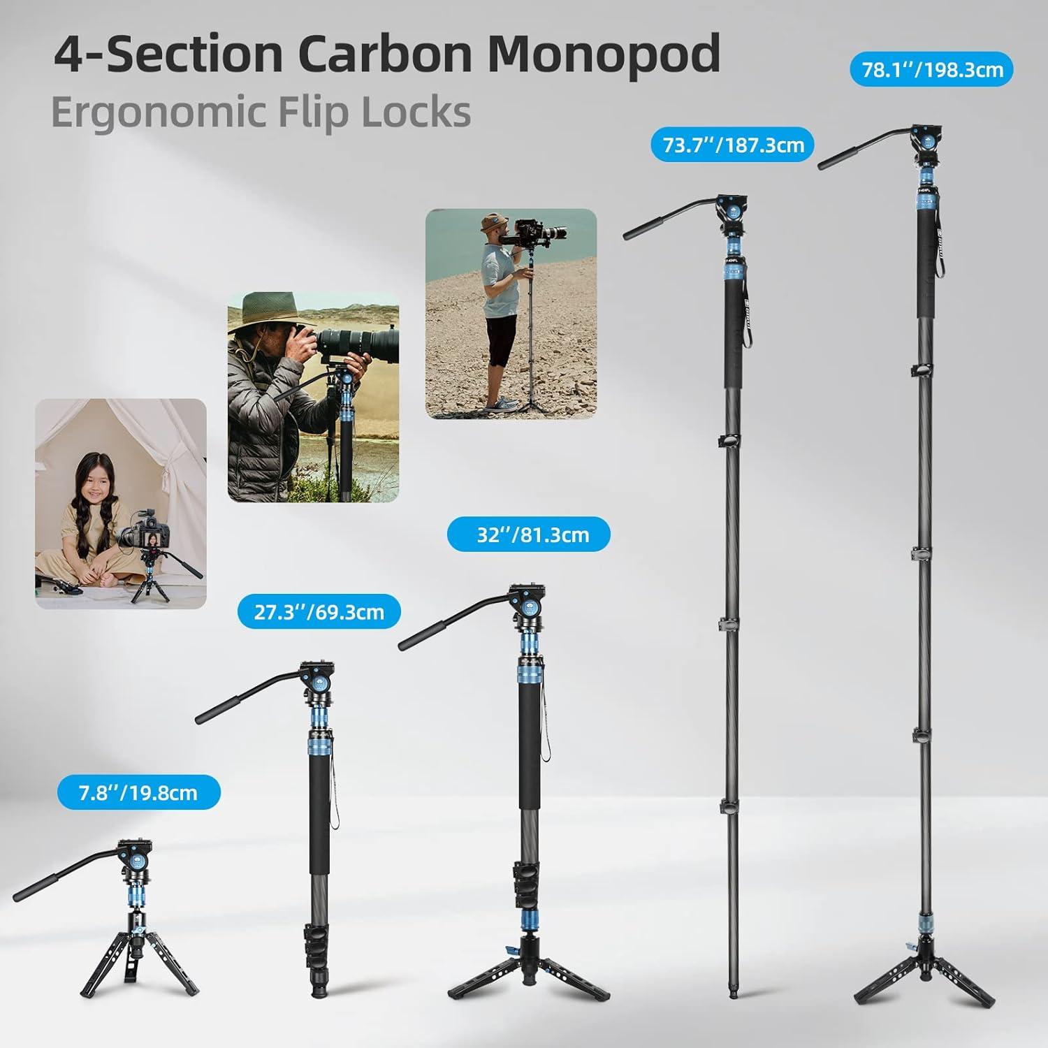 Monopie Profesional SIRUI P-424FL de Fibra de Carbono 198 cm