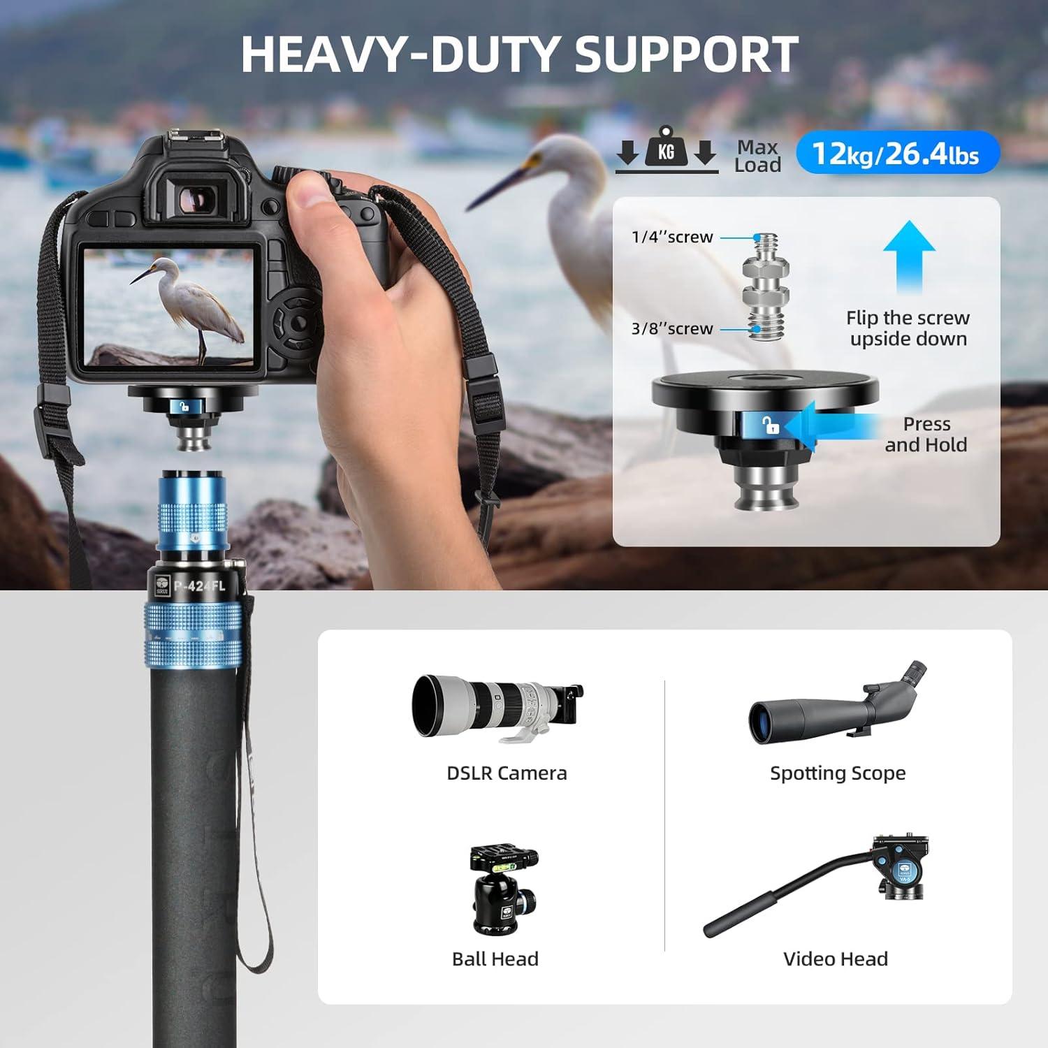 Monopie Profesional SIRUI P-424FL de Fibra de Carbono 198 cm