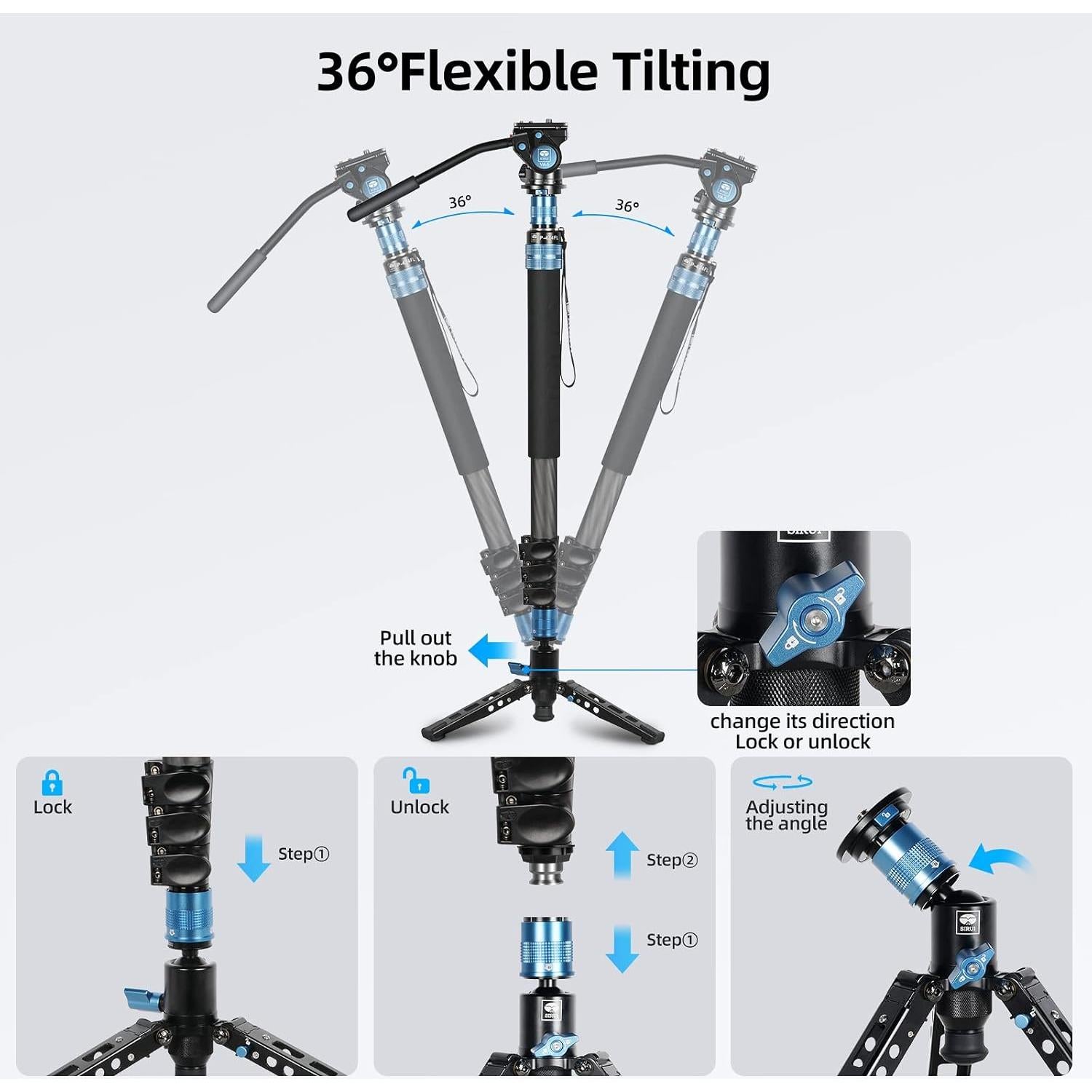 Monopie Profesional SIRUI P-424FL de Fibra de Carbono 198 cm