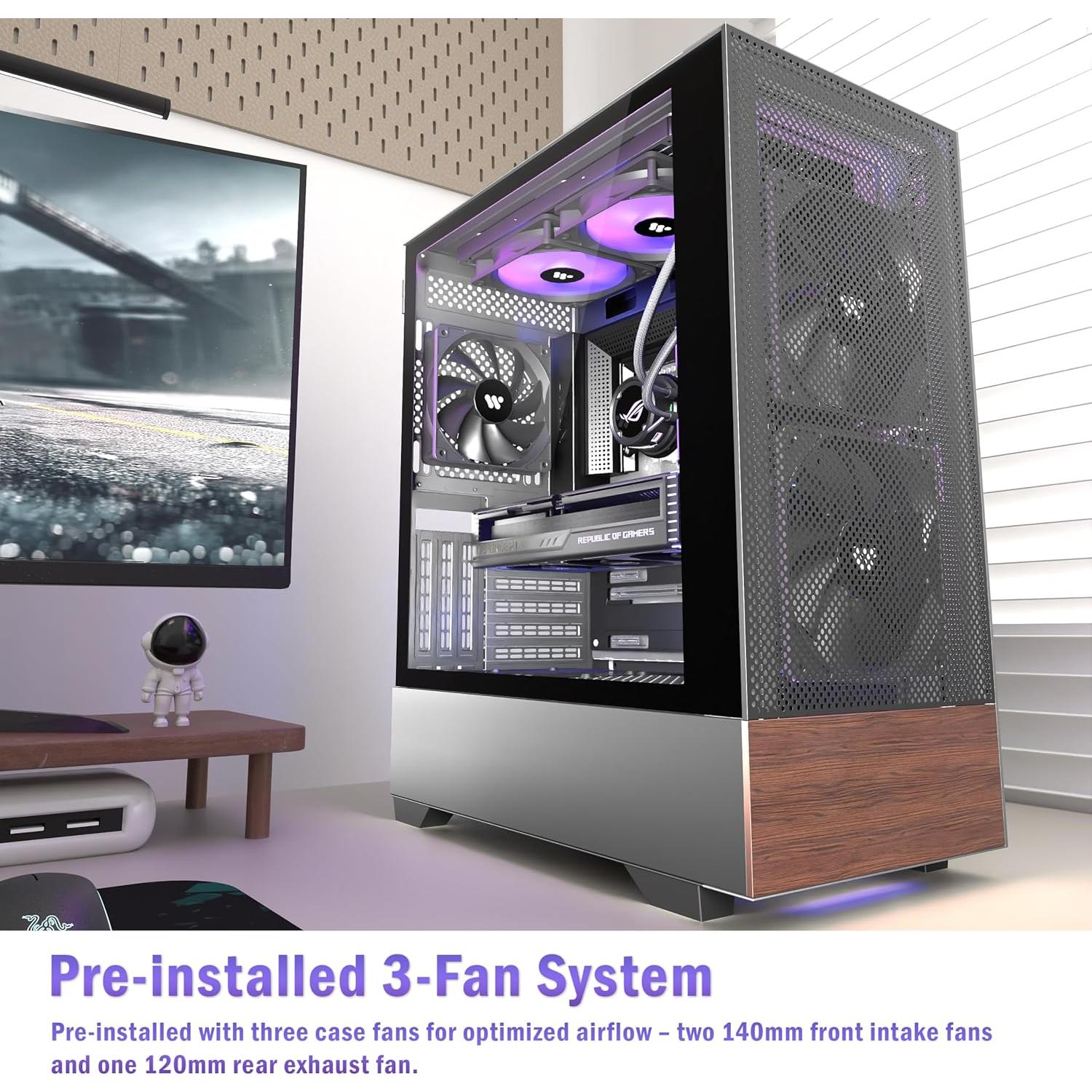 Caja de PC ATX KEDIERS H3 con Vidrio Templado y 3 Ventiladores