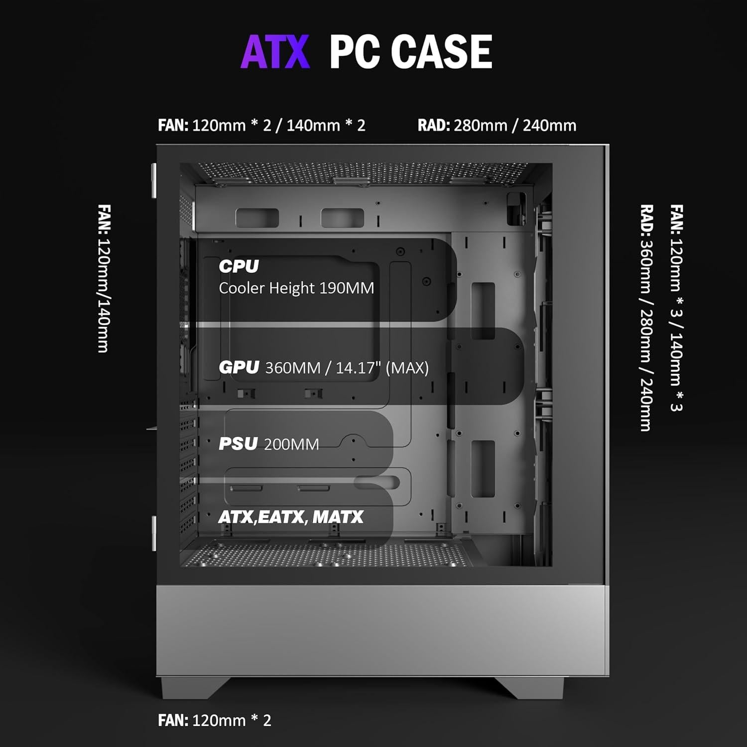 Caja de PC ATX KEDIERS H3 con Vidrio Templado y 3 Ventiladores