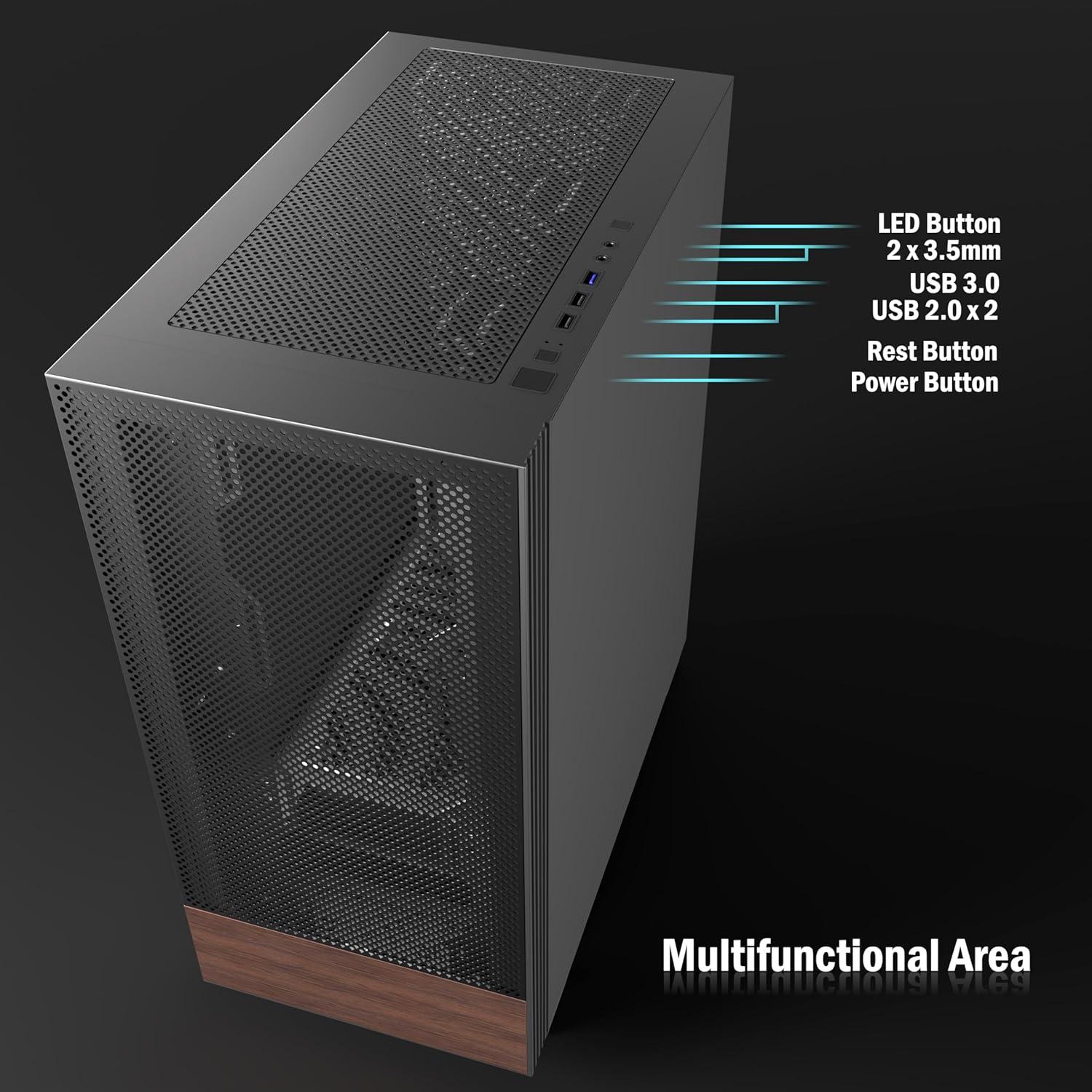 Caja de PC ATX KEDIERS H3 con Vidrio Templado y 3 Ventiladores
