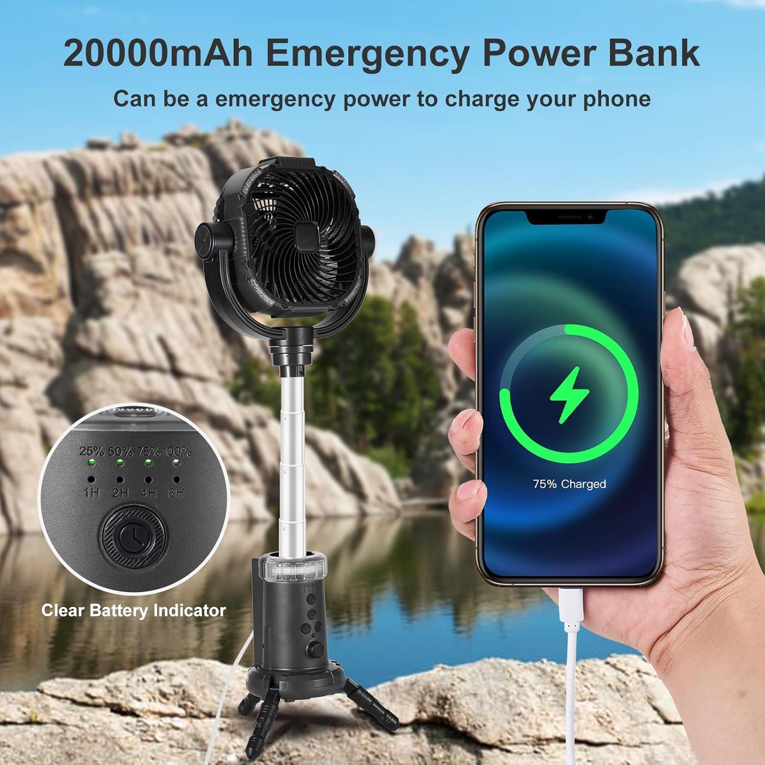 Ventilador de Camping Odoland 20000mAh con Linterna y Control Remoto