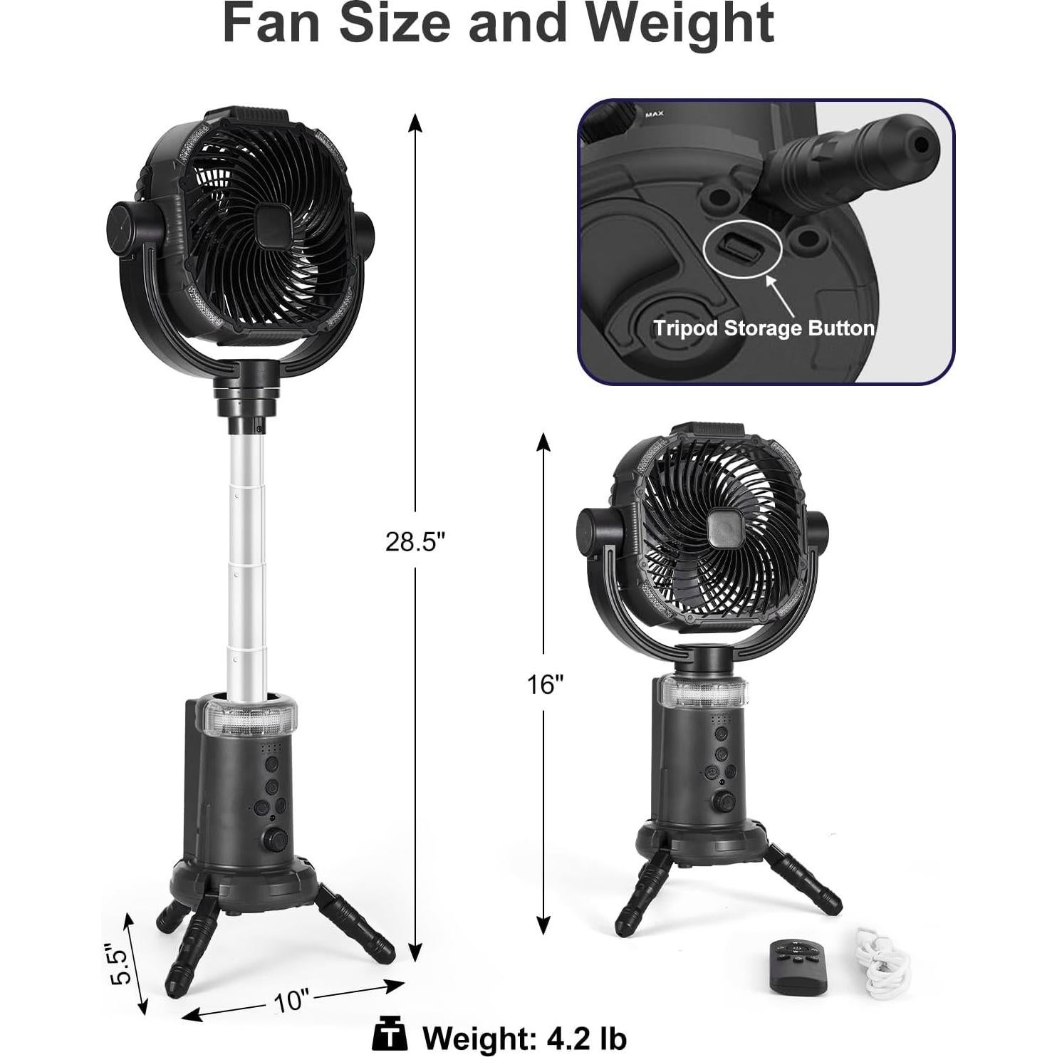 Ventilador de Camping Odoland 20000mAh con Linterna y Control Remoto