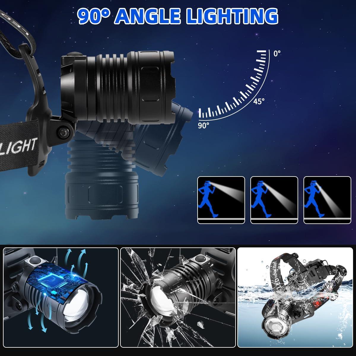 Linterna Frontal LED Recargable LNRYY 2Pack 4 Modos Ajustable