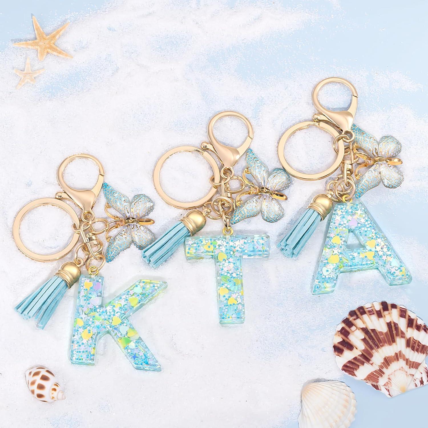 Llavero Inicial de Alfabeto con Borla y Mariposa - Moda