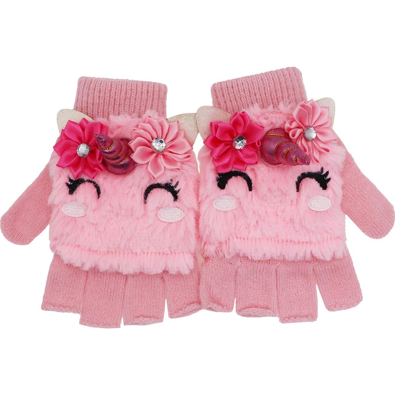 Conjunto de gorro y guantes unicornio para niñas 3-9 años