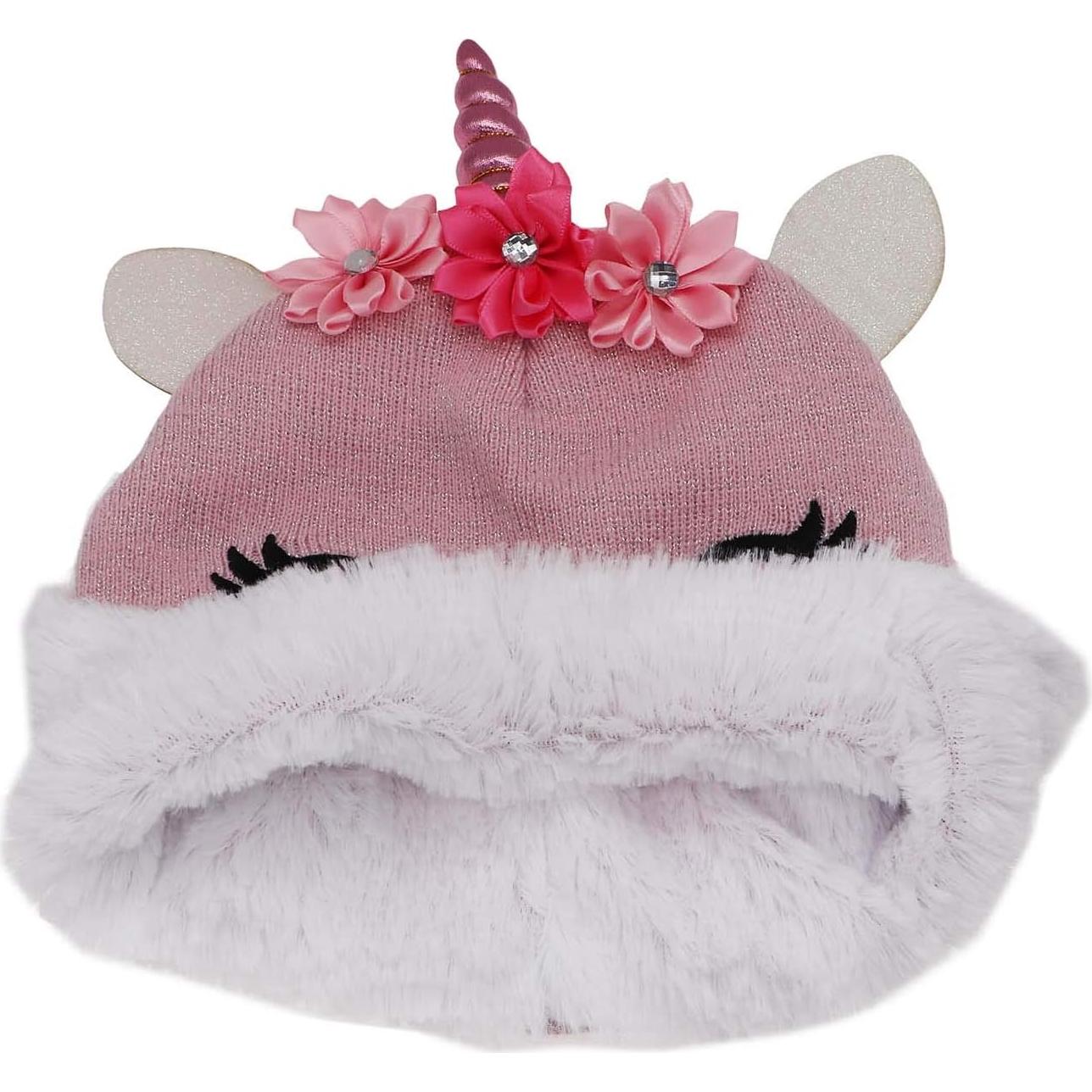 Conjunto de gorro y guantes unicornio para niñas 3-9 años