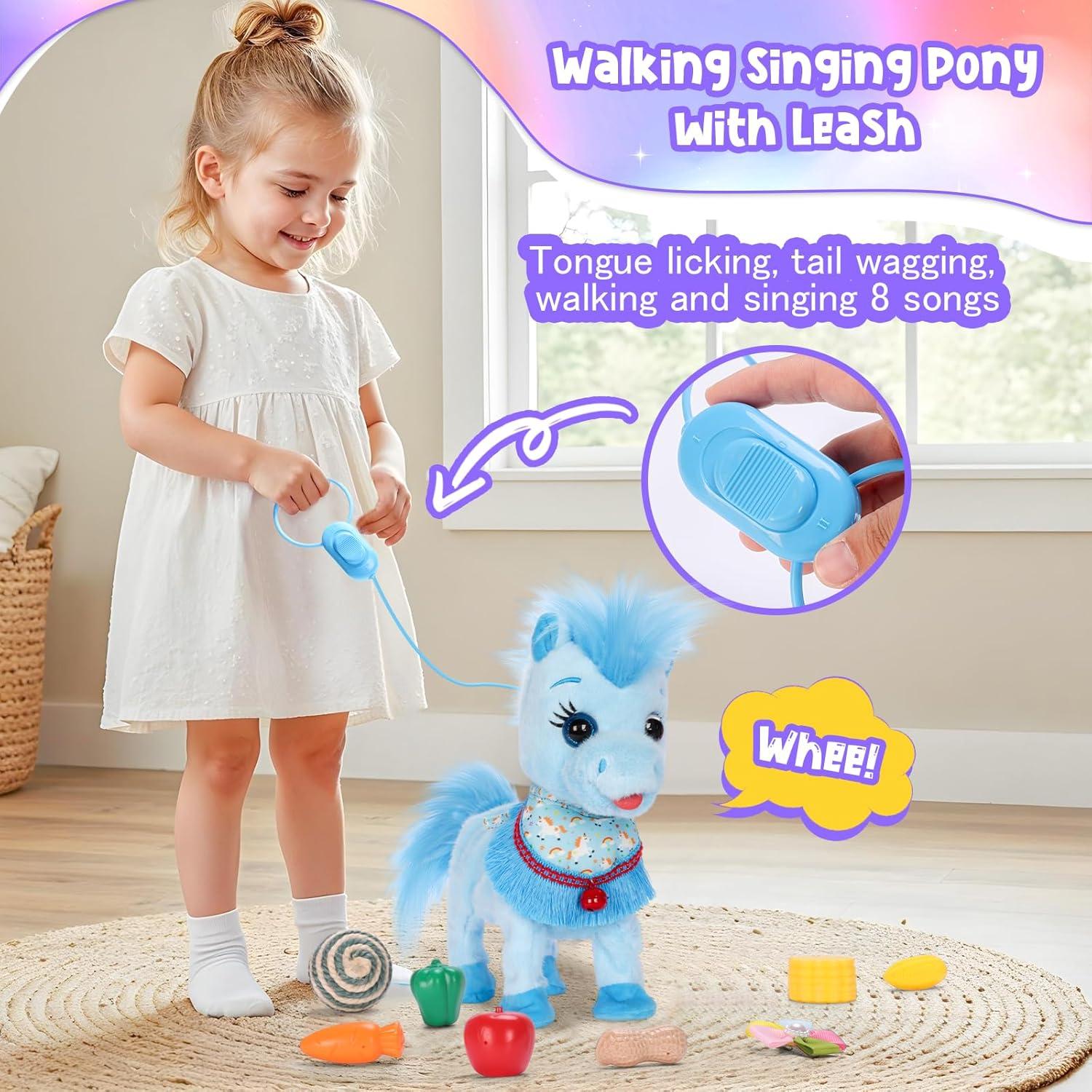 Pony Interactivo Azul Ylpaprm que Camina y Canta 29 cm
