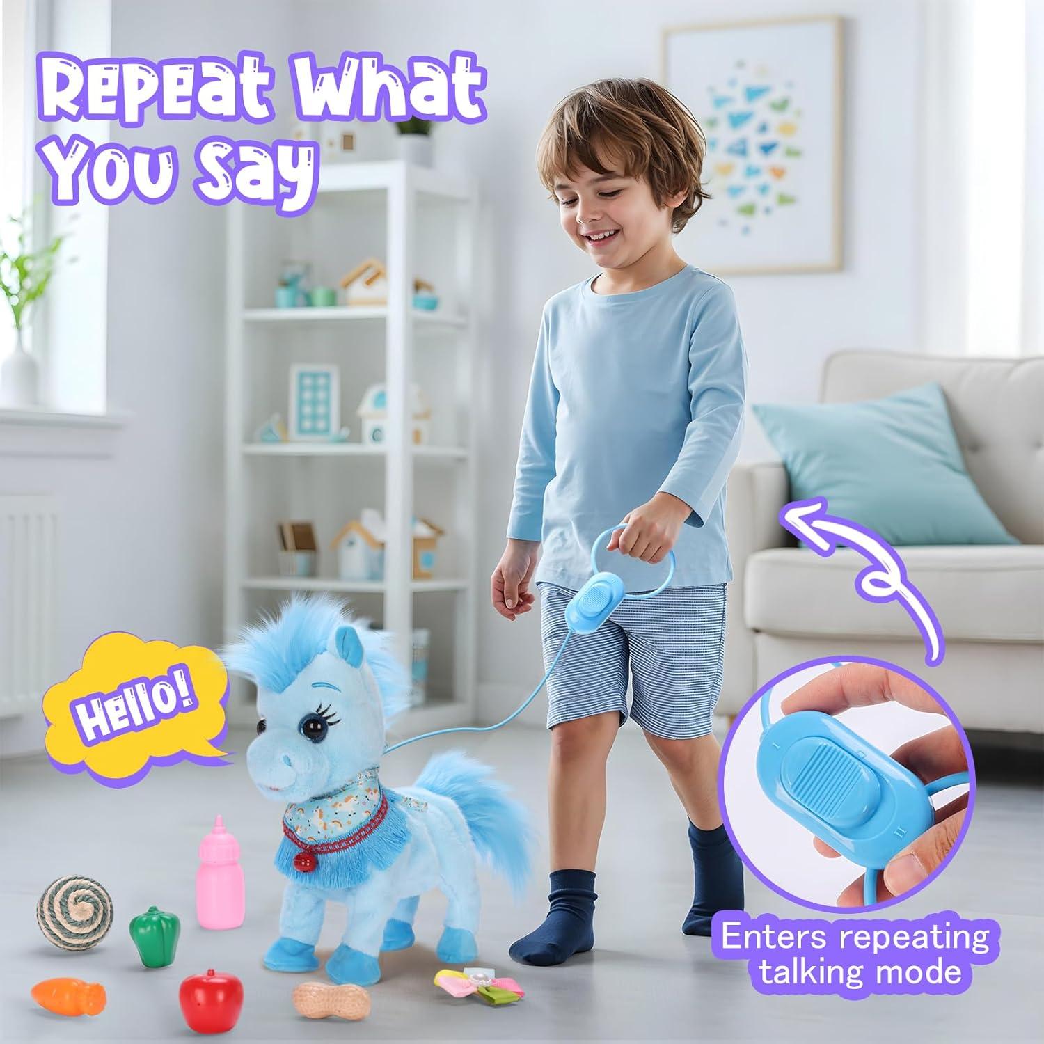 Pony Interactivo Azul Ylpaprm que Camina y Canta 29 cm