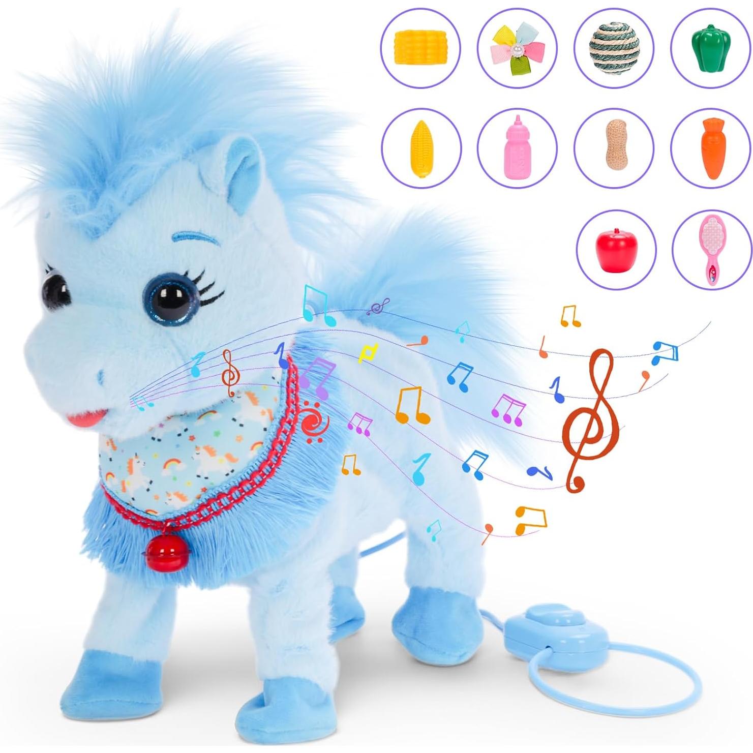Pony Interactivo Azul Ylpaprm que Camina y Canta 29 cm