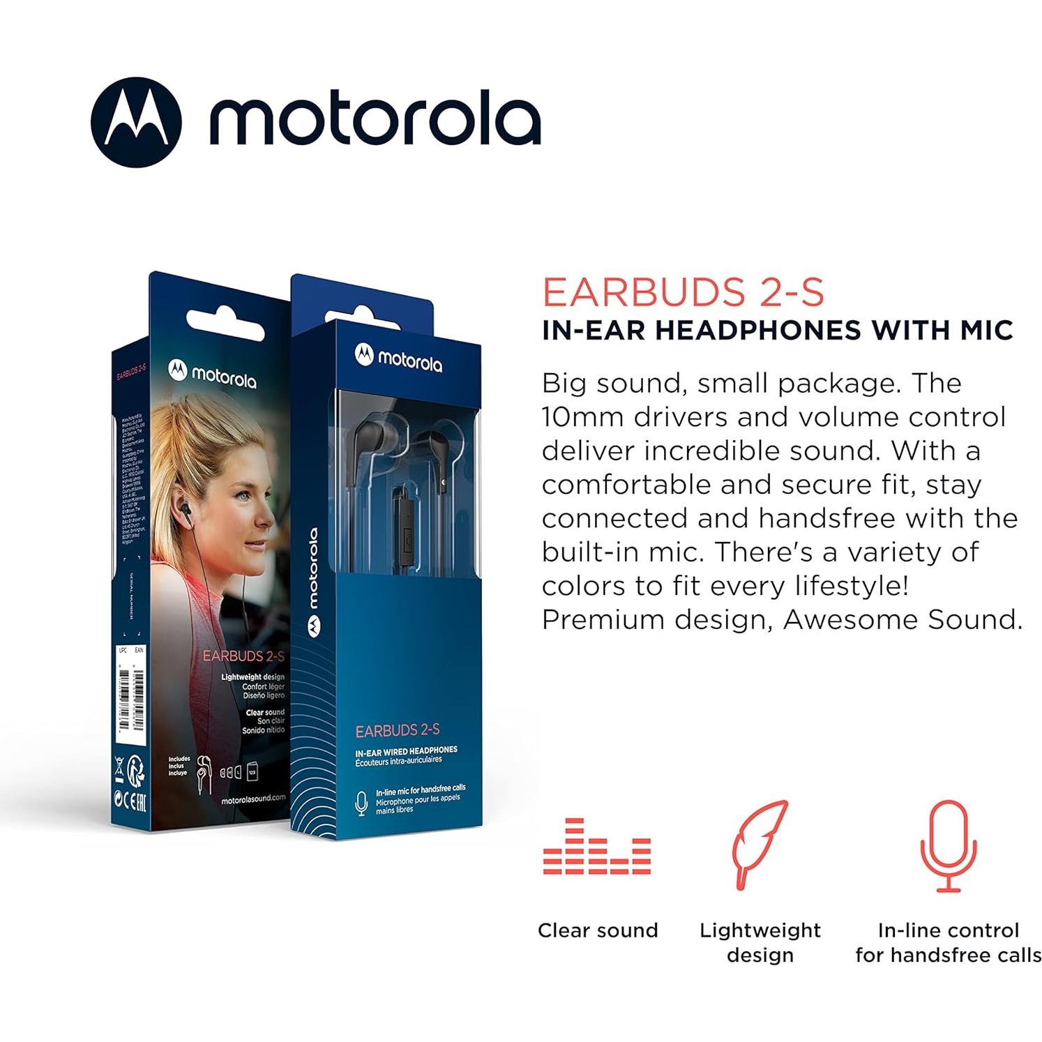 Auriculares intrauditivos Motorola 2S con micrófono - Negro
