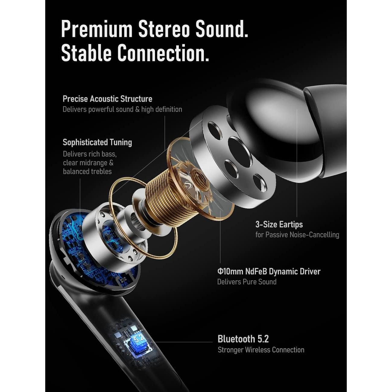 Auriculares Inalámbricos Euphony 301 Bluetooth 5.2 con Cancelación de Ruido