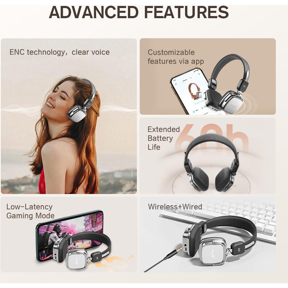 Auriculares Inalámbricos iKF R2 Retro 40mm Bluetooth 5.4 Negro