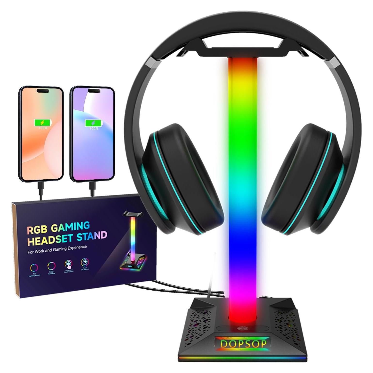 Soporte para Auriculares RGB ZNikoyidy con 2 Puertos USB