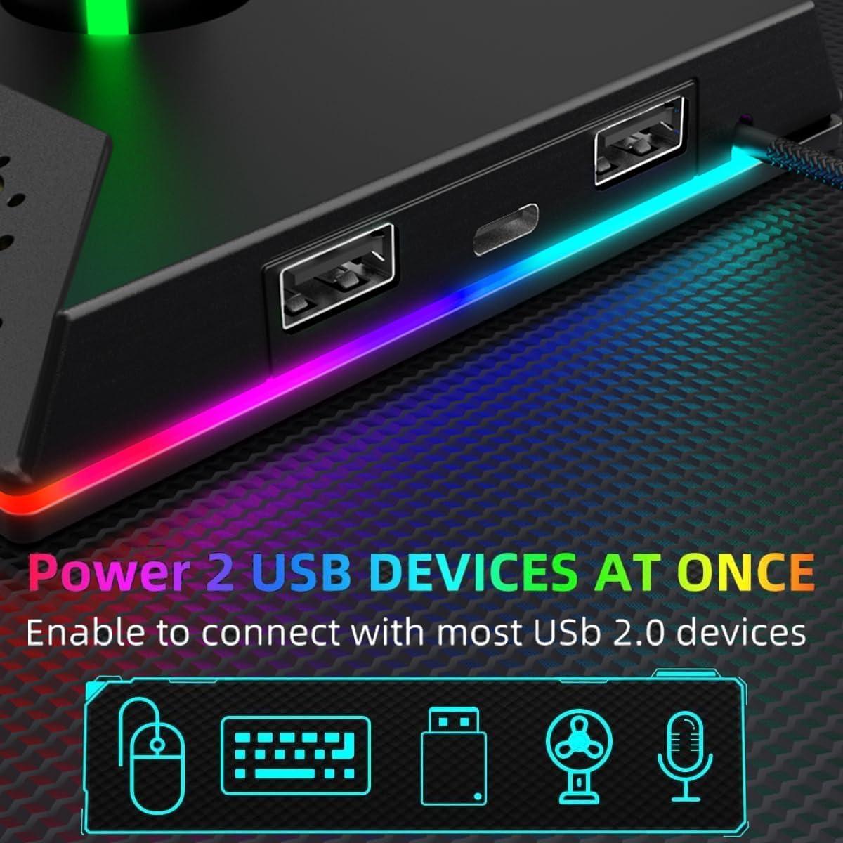 Soporte para Auriculares RGB ZNikoyidy con 2 Puertos USB