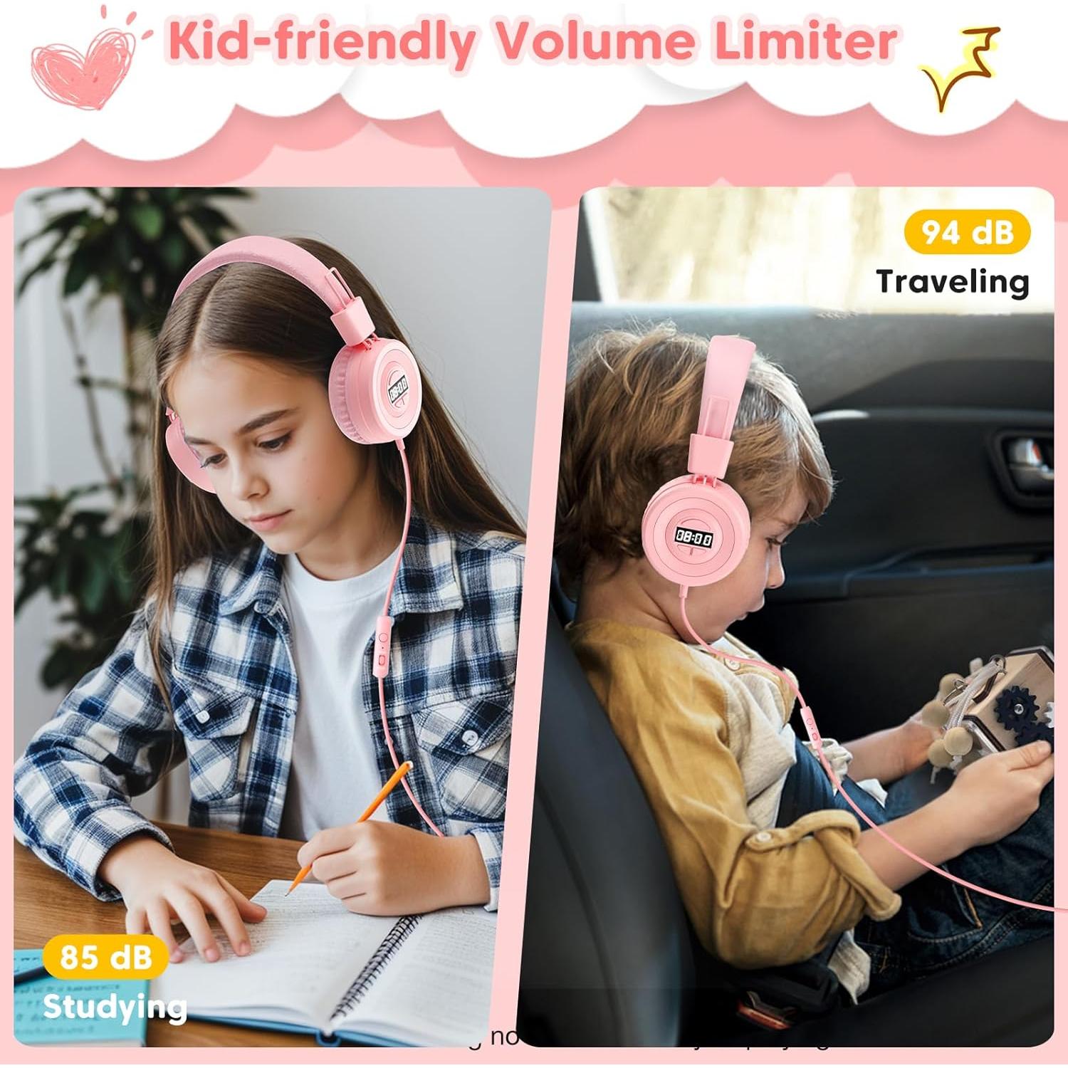 Auriculares USB-C para Niños Bywulanda Rosa con Temporizador