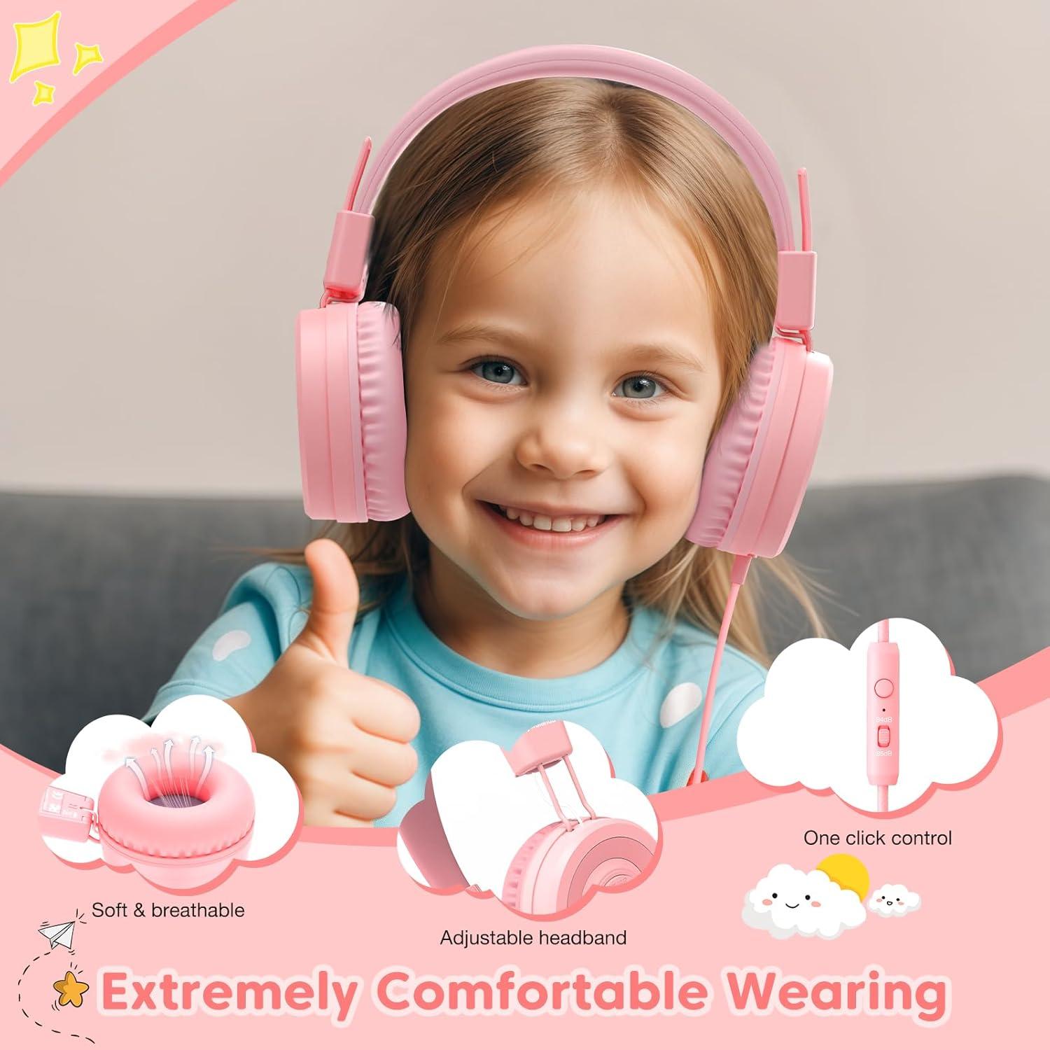 Auriculares USB-C para Niños Bywulanda Rosa con Temporizador