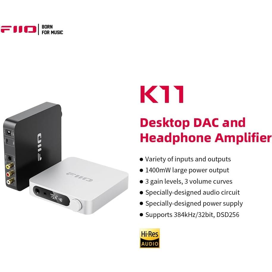 DAC y Amplificador FiiO K11 1400W para Auriculares 384kHz Plata