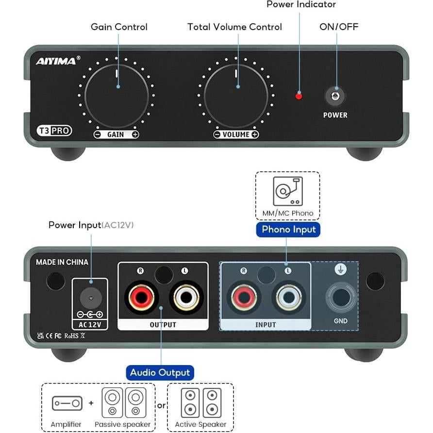 Preamplificador AIYIMA T3 PRO MM/MC para Tocadiscos