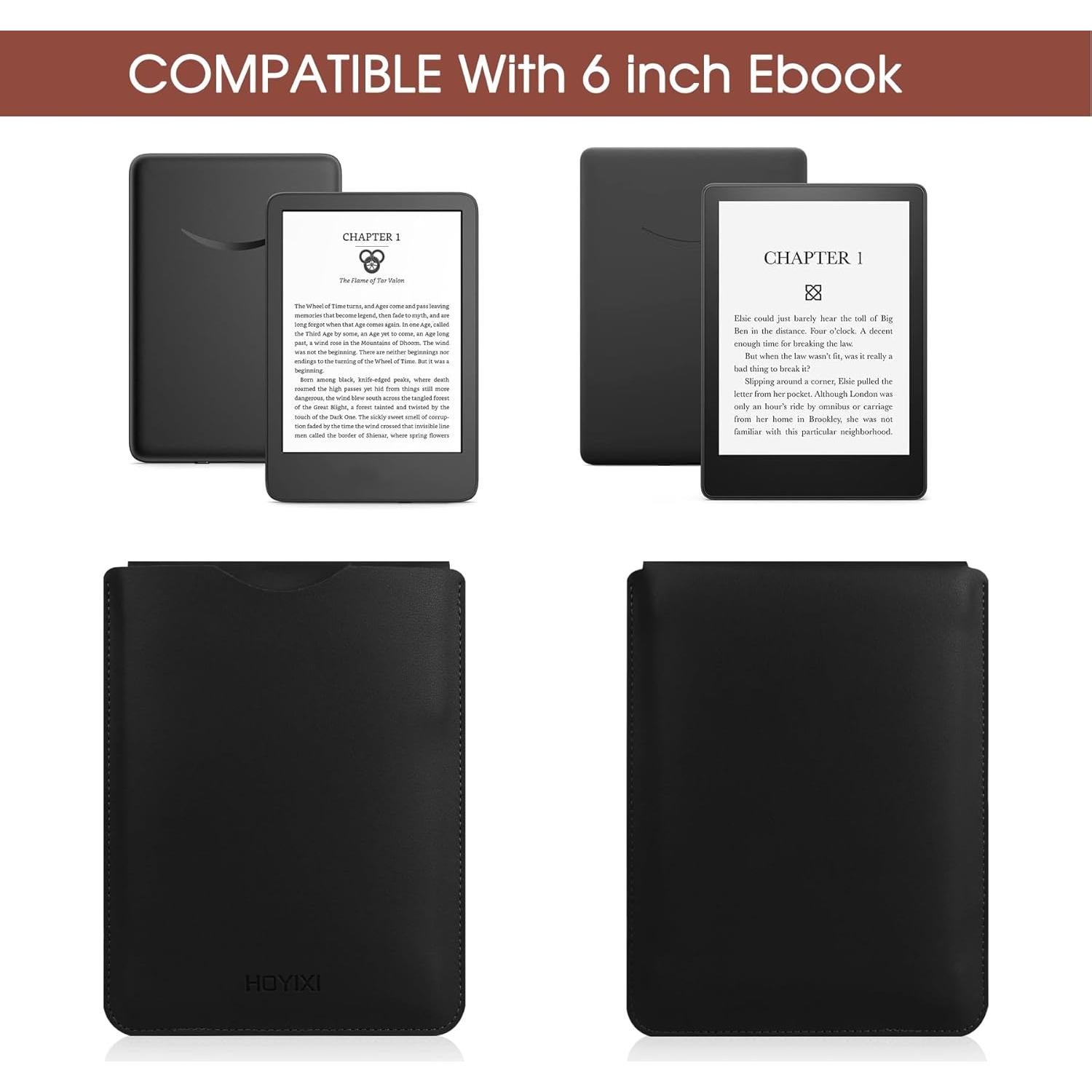 Funda Universal para E-Book 6" SOMEI Cuero Ecológico Negra
