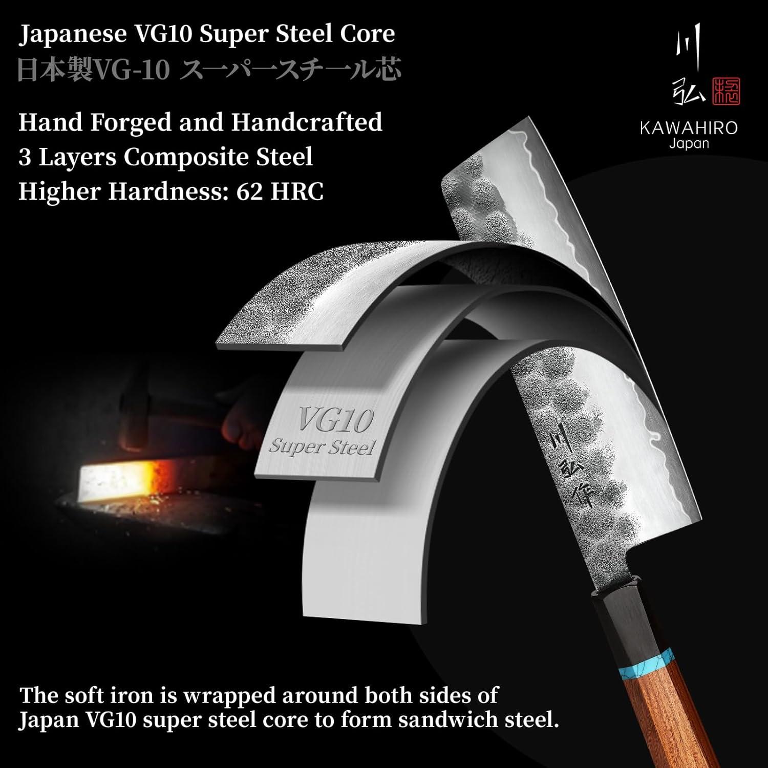 Cuchillo Nakiri KAWAHIRO 17.78 cm Acero VG10 Hecho a Mano