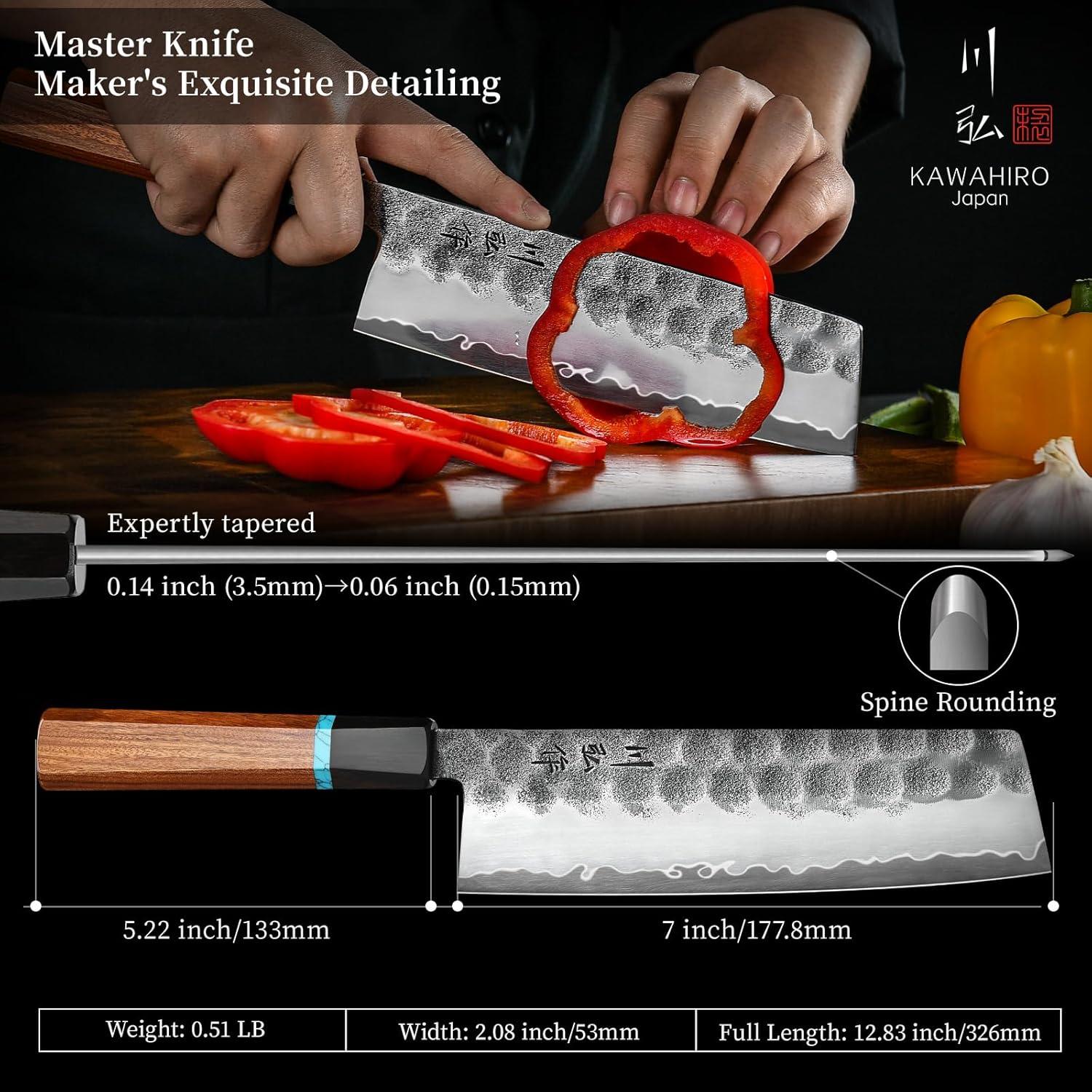 Cuchillo Nakiri KAWAHIRO 17.78 cm Acero VG10 Hecho a Mano