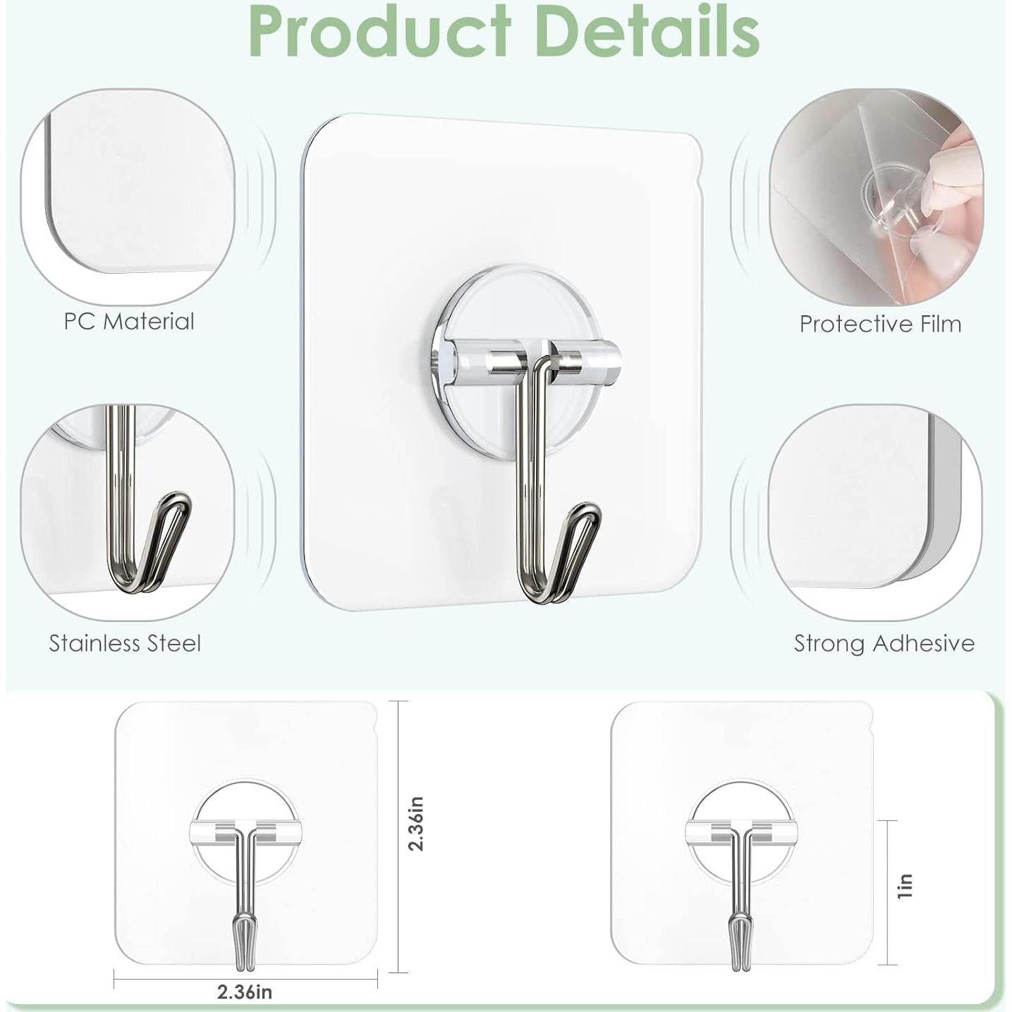 Ganchos Adhesivos Transparentes Lomrsiul - 10 Piezas, 5.9 kg