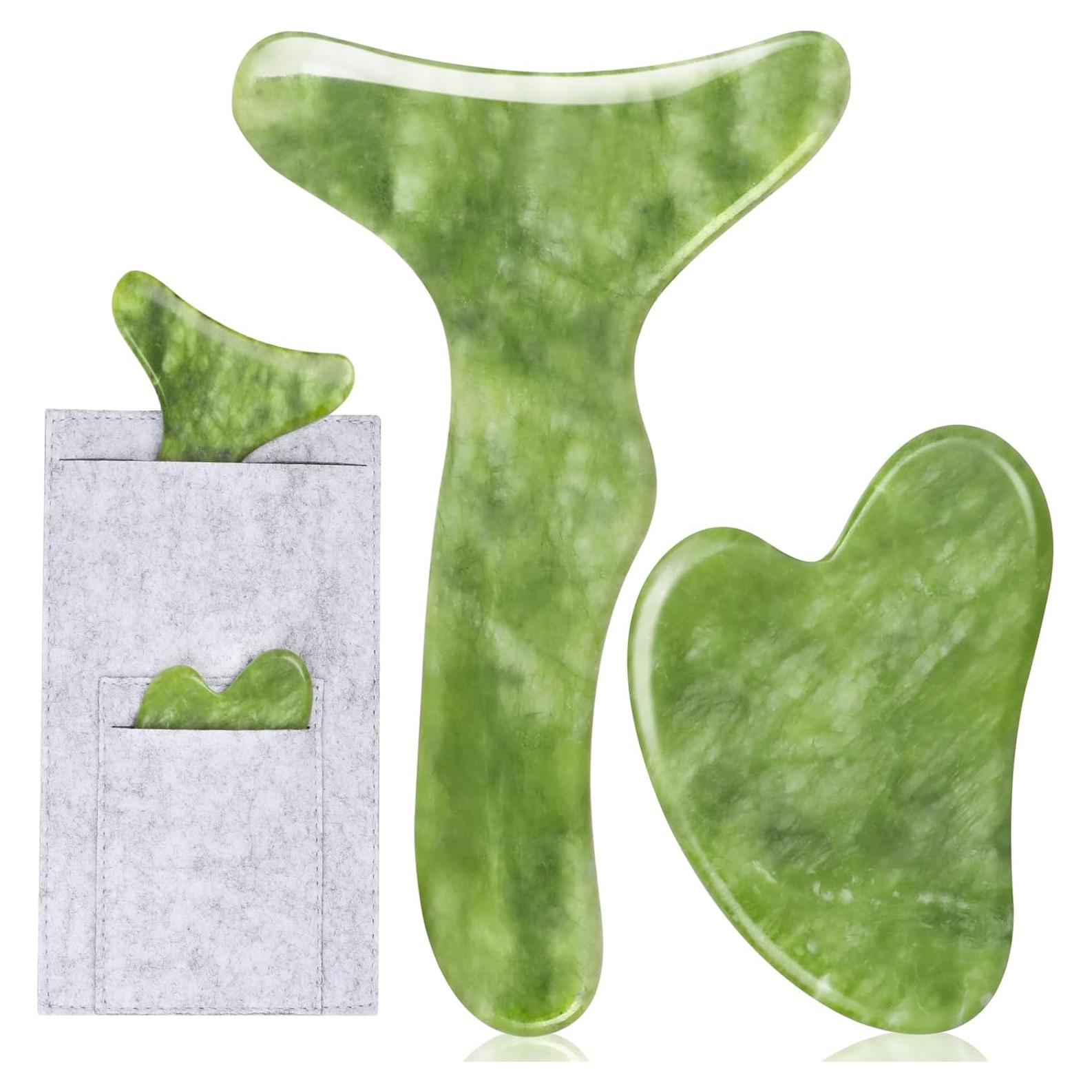 Juego de Herramientas de Masaje Gua Sha Jade Xiwei 2 Piezas
