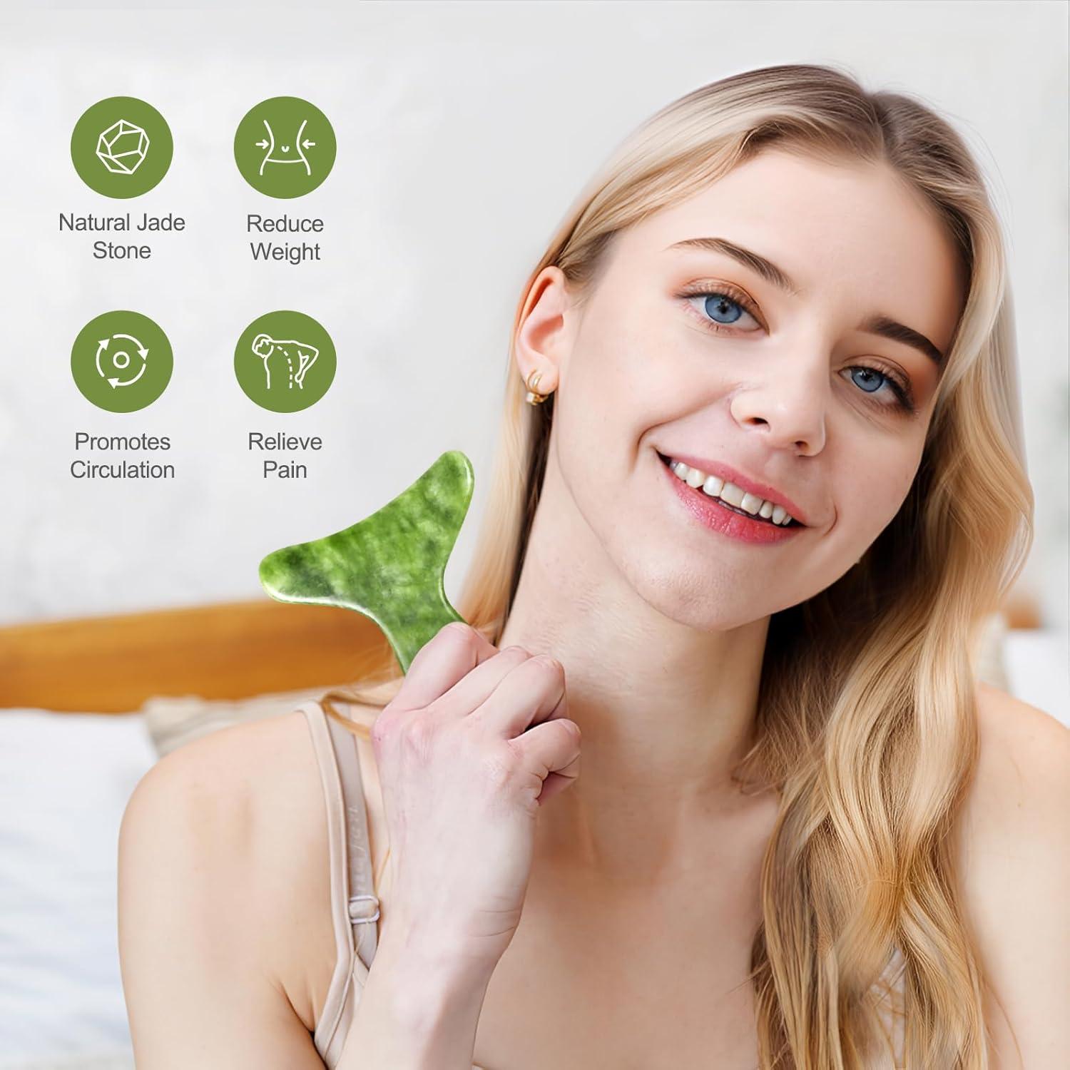 Juego de Herramientas de Masaje Gua Sha Jade Xiwei 2 Piezas