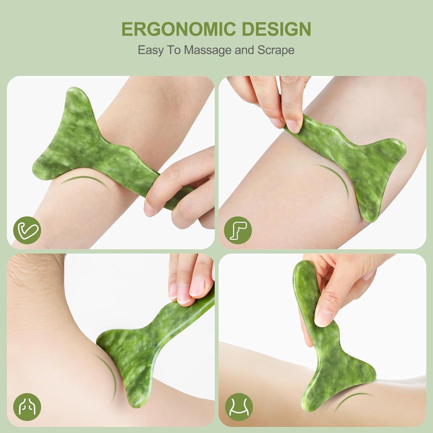 Juego de Herramientas de Masaje Gua Sha Jade Xiwei 2 Piezas