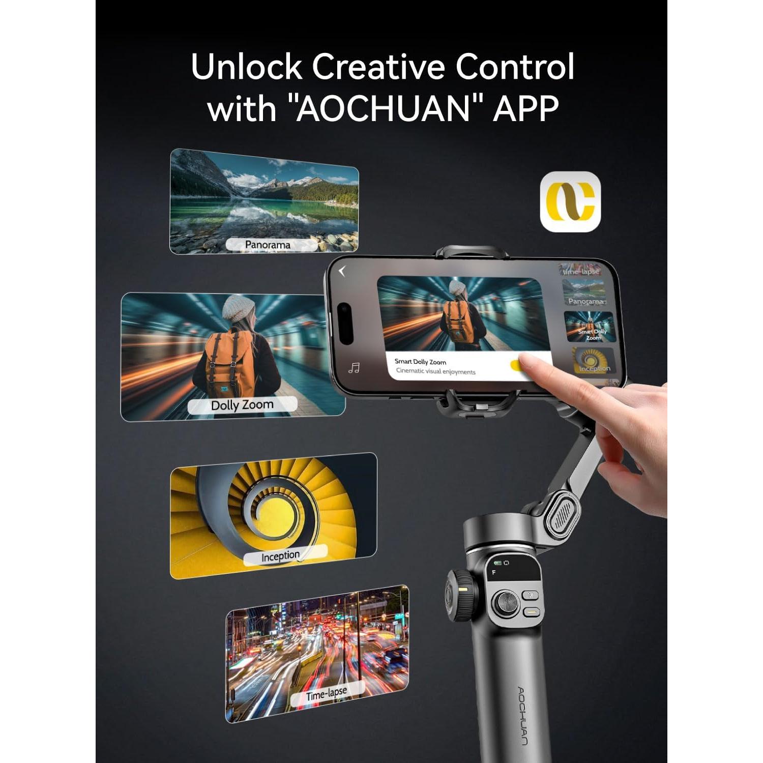 Gimbal Estabilizador 3 Ejes AOCHUAN Smart X2 Negro 19.8 cm