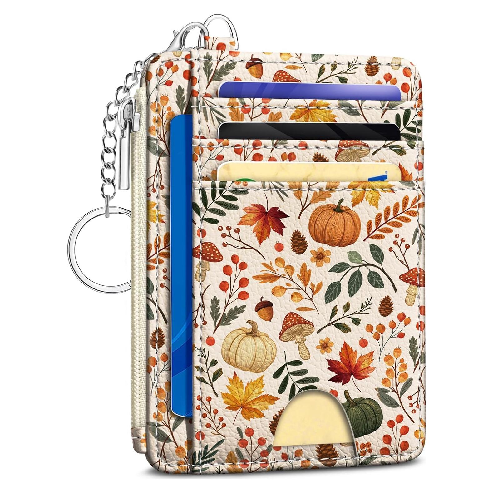 Tarjetero Slim RFID Antirrobo Kelvoris Hojas de Otoño
