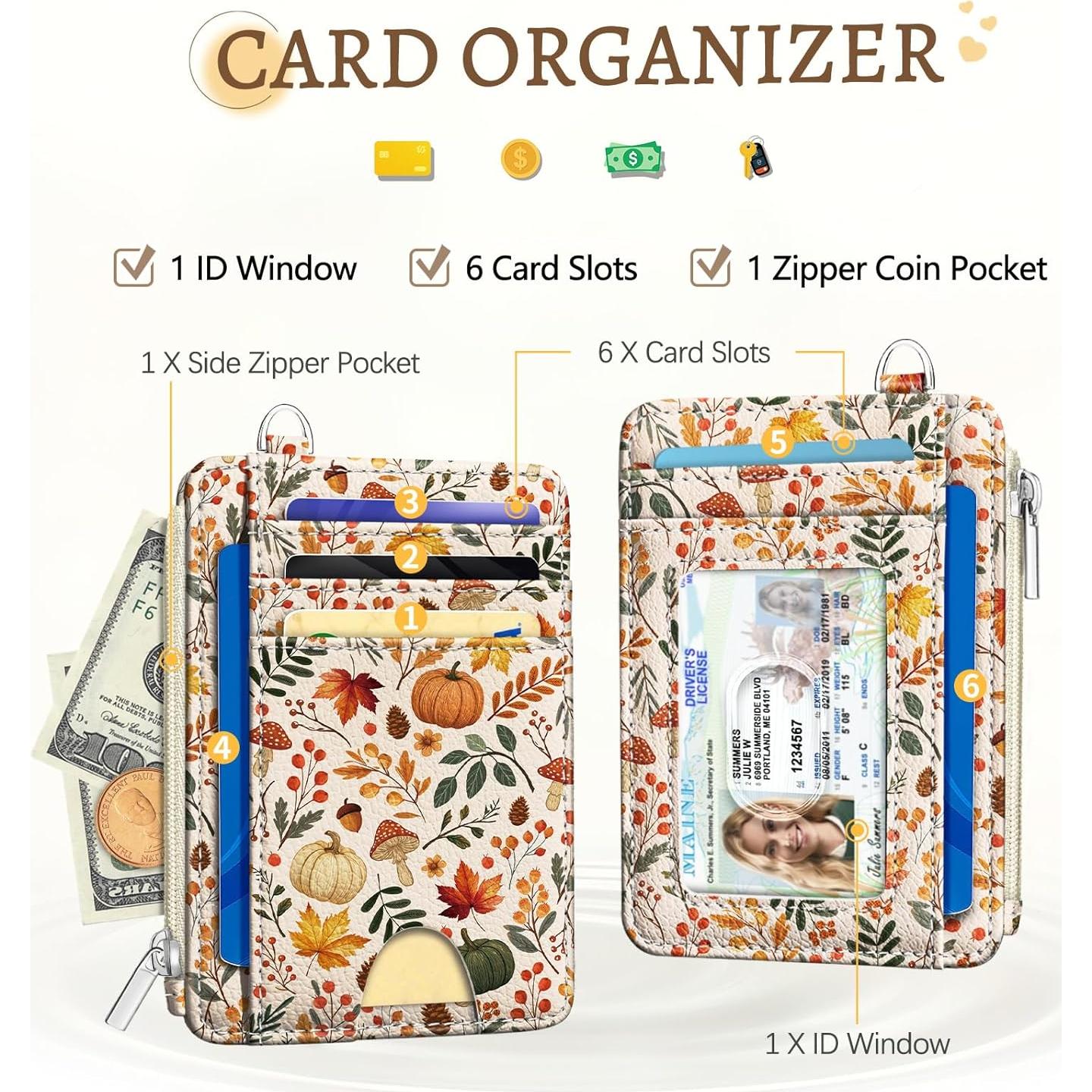 Tarjetero Slim RFID Antirrobo Kelvoris Hojas de Otoño