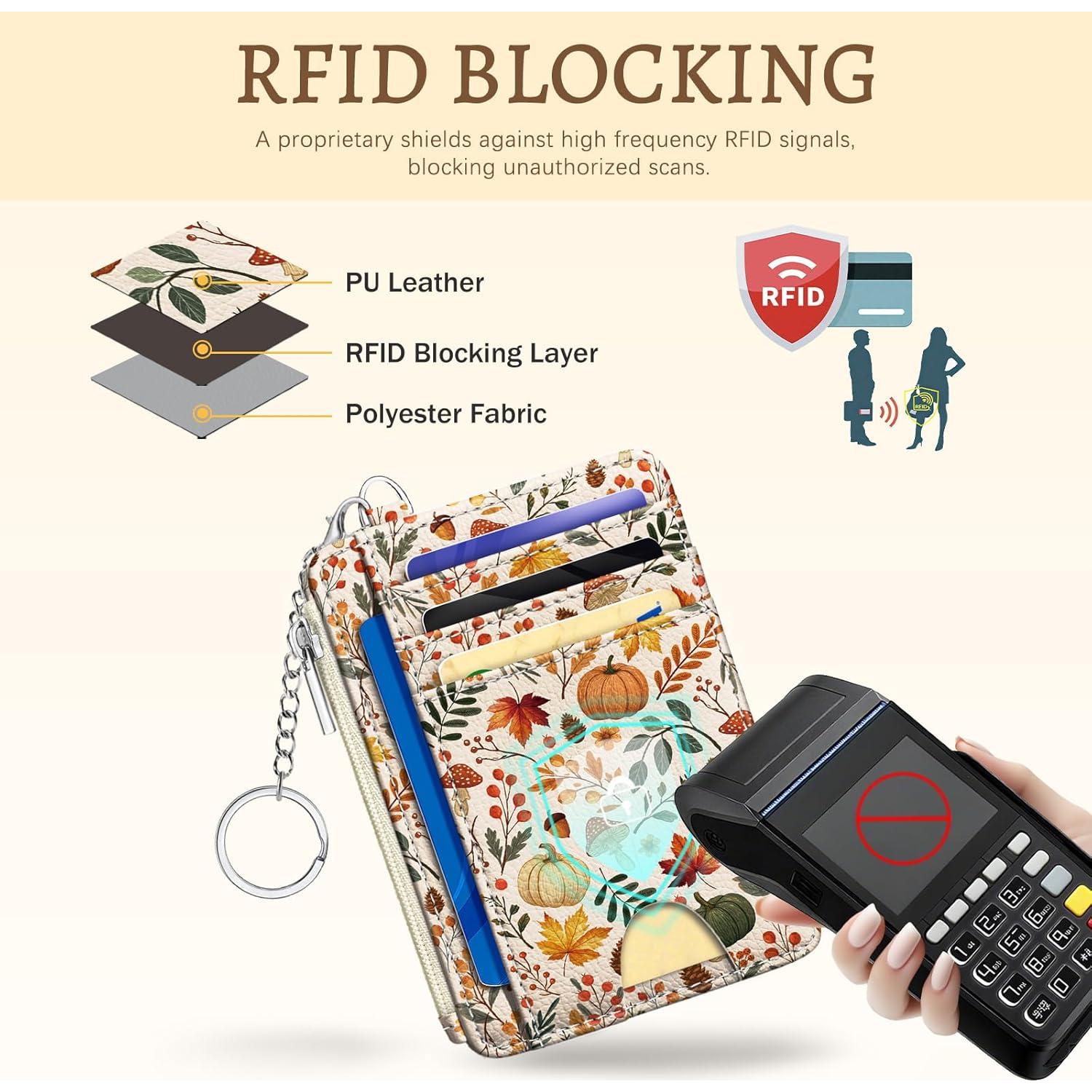 Tarjetero Slim RFID Antirrobo Kelvoris Hojas de Otoño