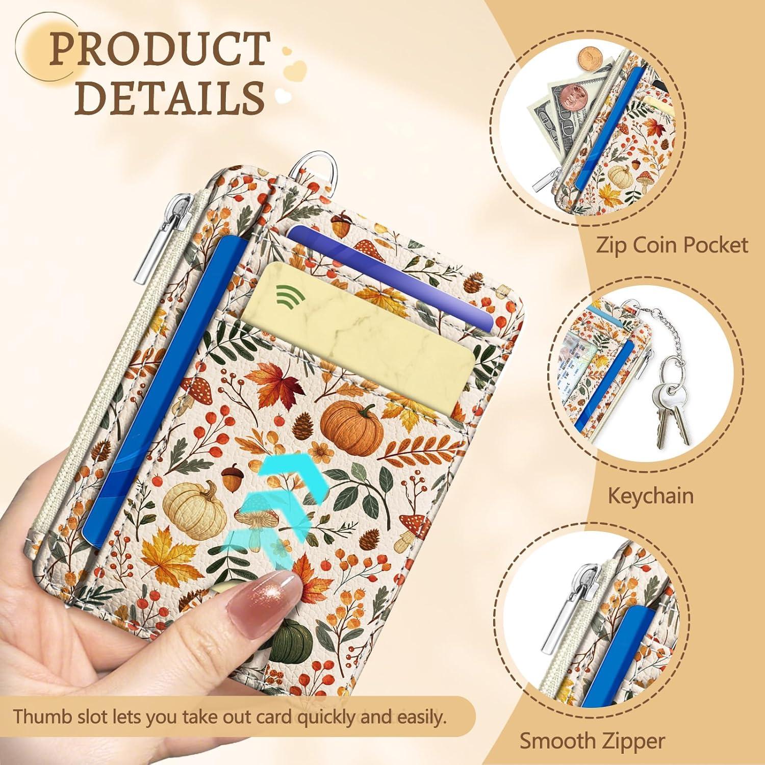Tarjetero Slim RFID Antirrobo Kelvoris Hojas de Otoño