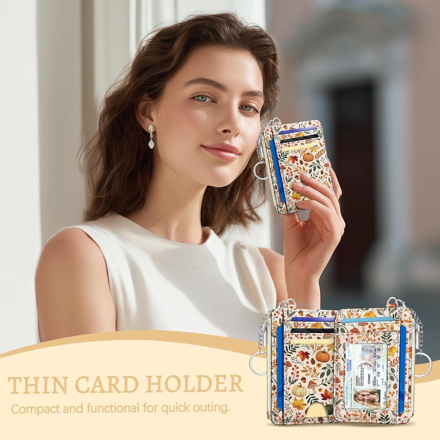 Tarjetero Slim RFID Antirrobo Kelvoris Hojas de Otoño