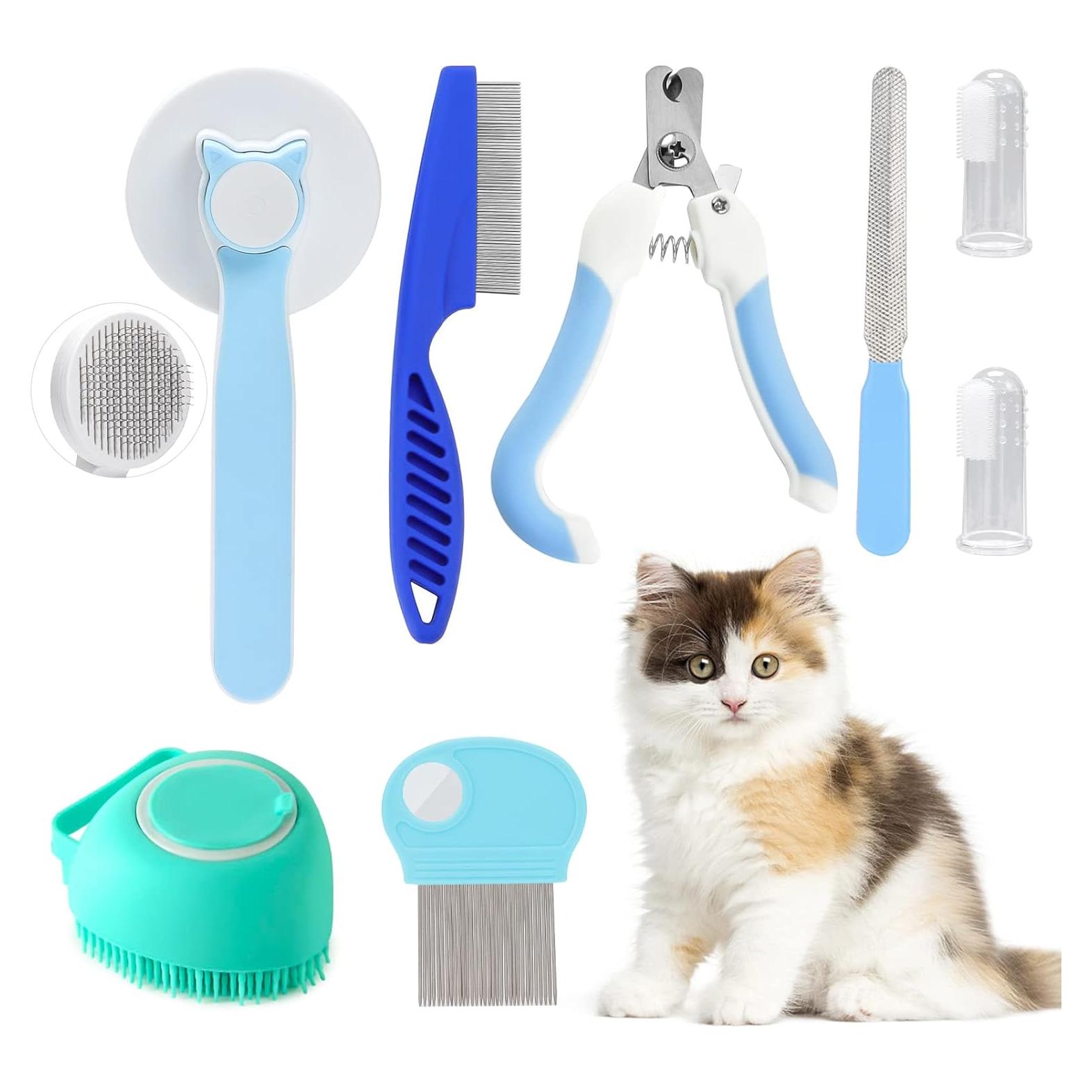 Kit de Cepillos para Gatos VCZONE 8 Piezas con Cortauñas y Peines