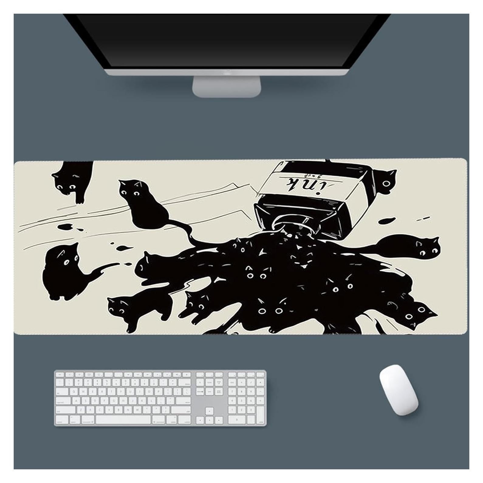 Alfombrilla de Ratón XL Uniqcasa Gato de Tinta Negra 80x30 cm