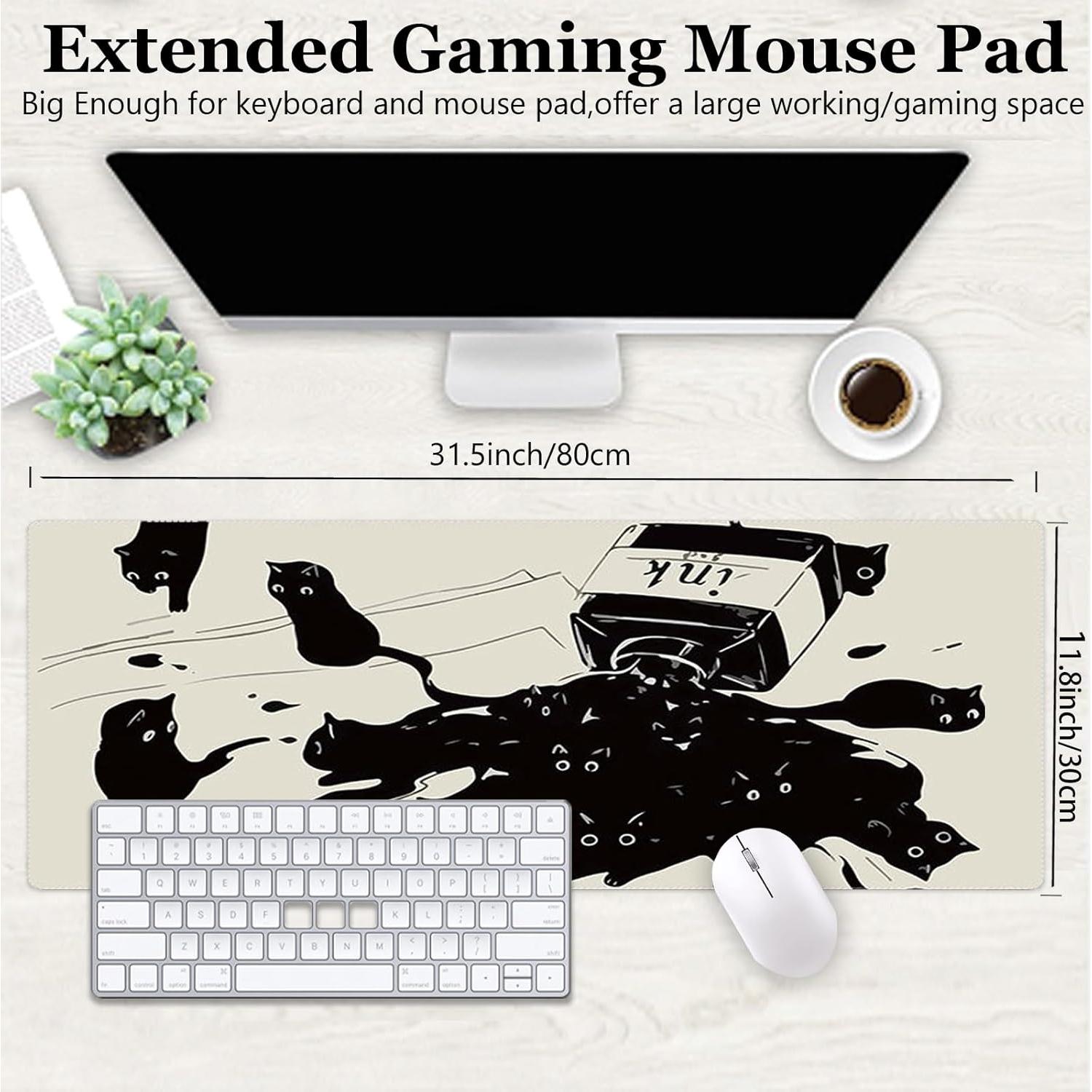Alfombrilla de Ratón XL Uniqcasa Gato de Tinta Negra 80x30 cm