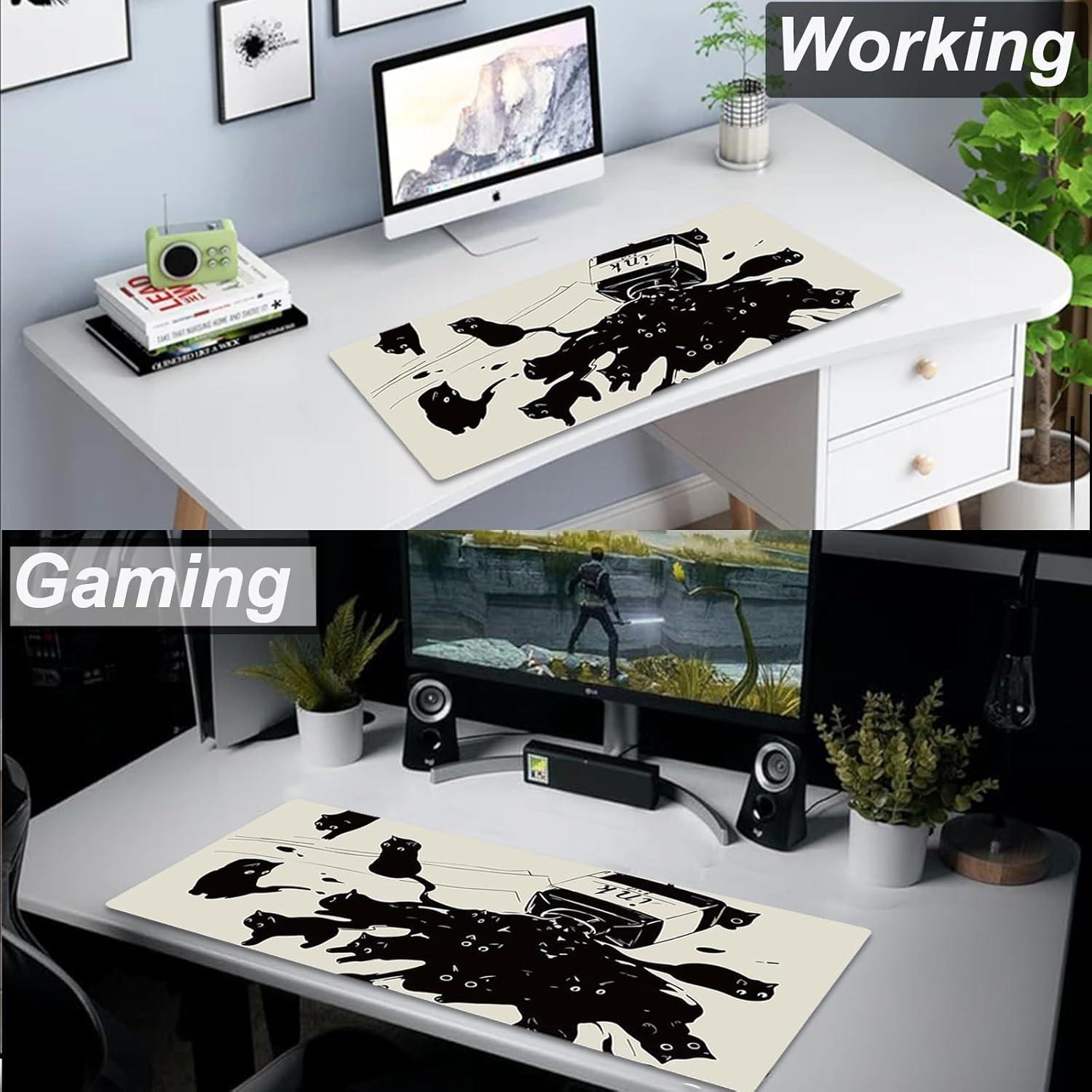 Alfombrilla de Ratón XL Uniqcasa Gato de Tinta Negra 80x30 cm