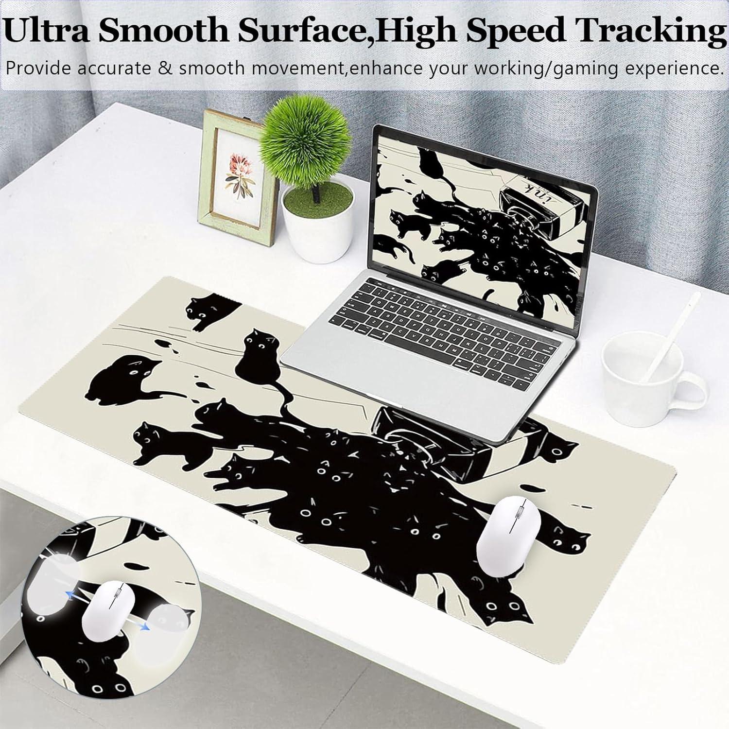 Alfombrilla de Ratón XL Uniqcasa Gato de Tinta Negra 80x30 cm